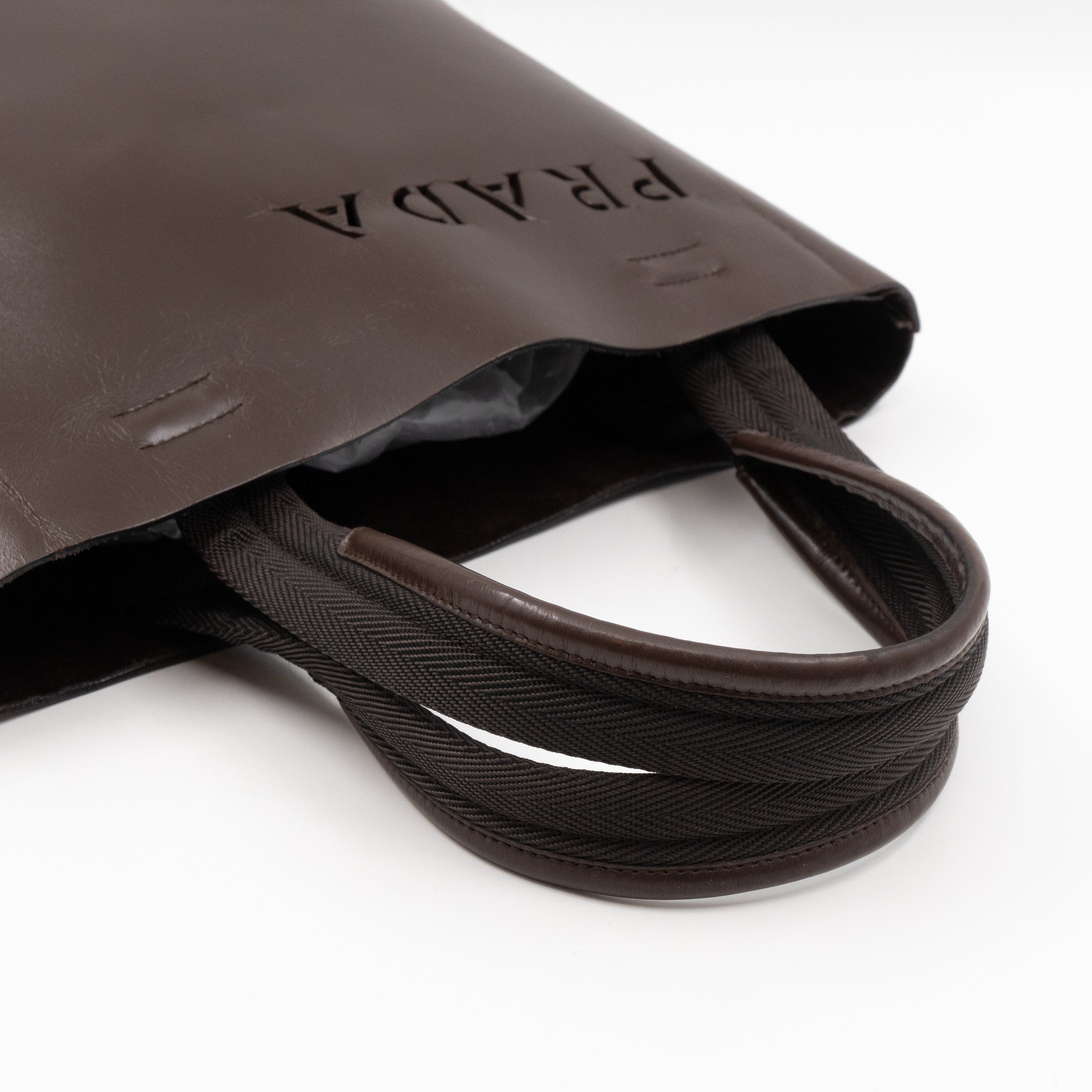 Logo Tote with Pouch Brown Vitello Leather