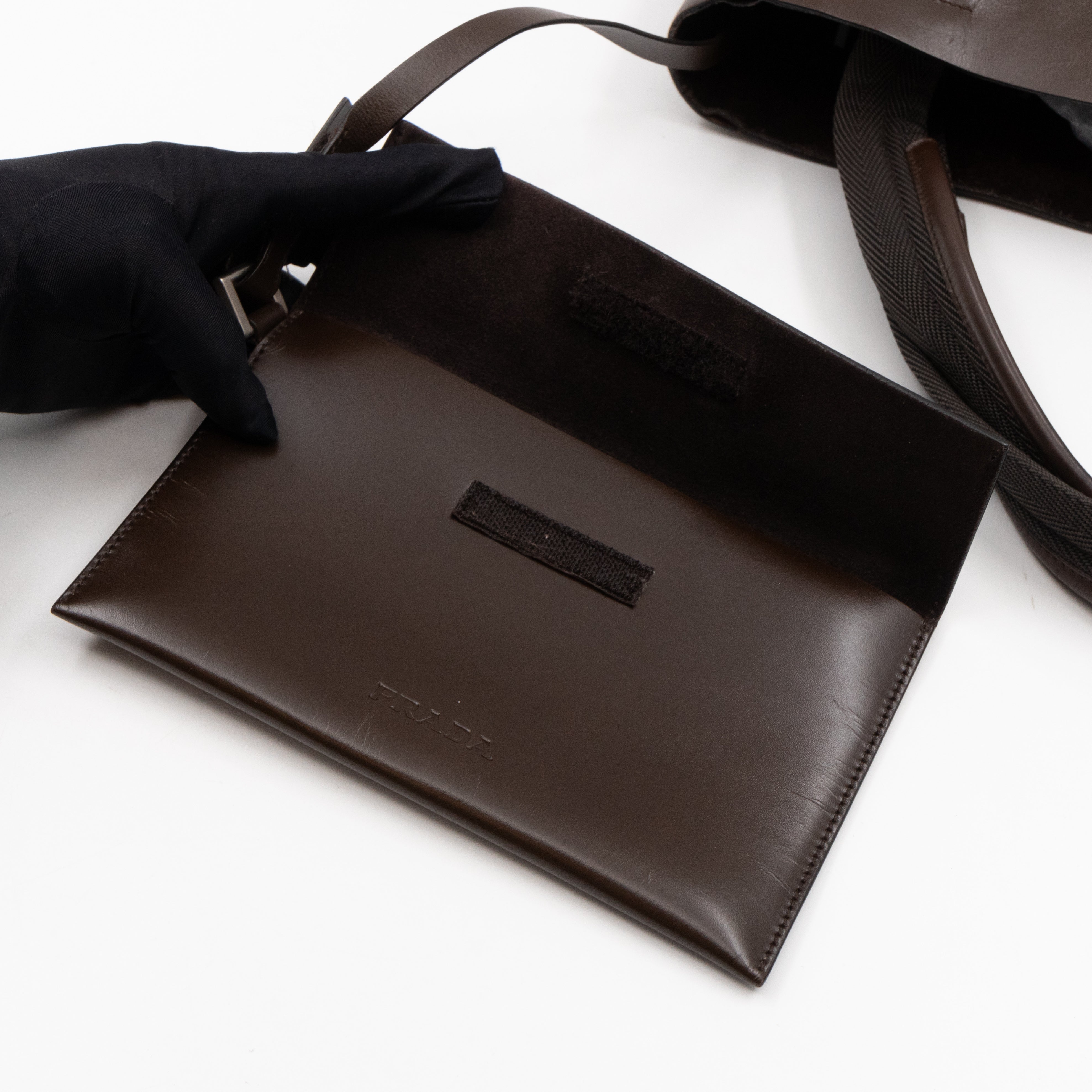 Logo Tote with Pouch Brown Vitello Leather
