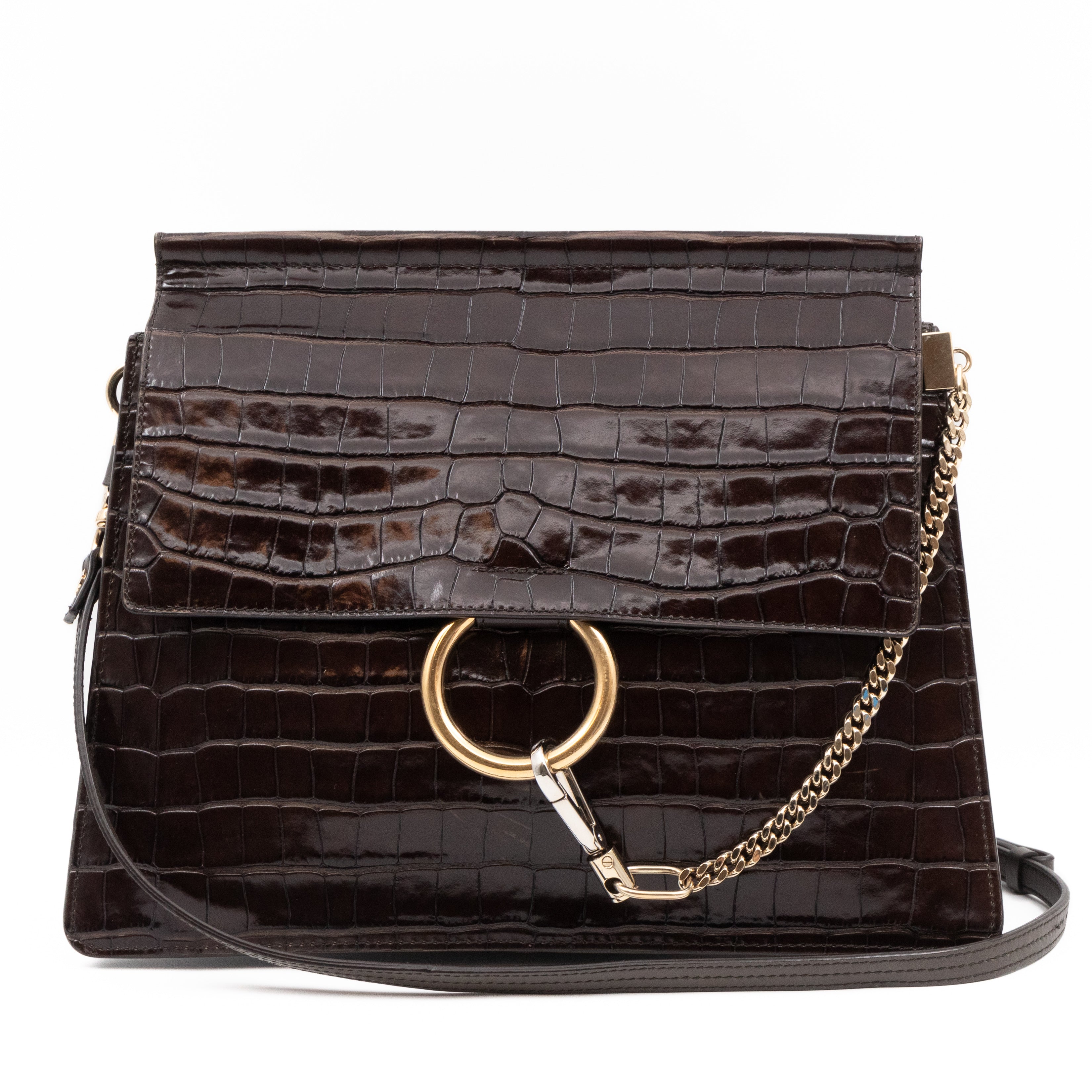 Chloe Faye Crossbody Croc Embossed Brown Leather Queen Station