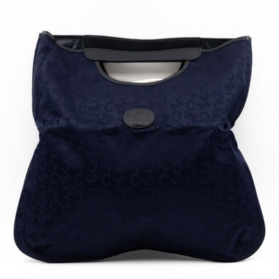 Vintage Noevir Fold over Large Tote Clutch Navy Canvas