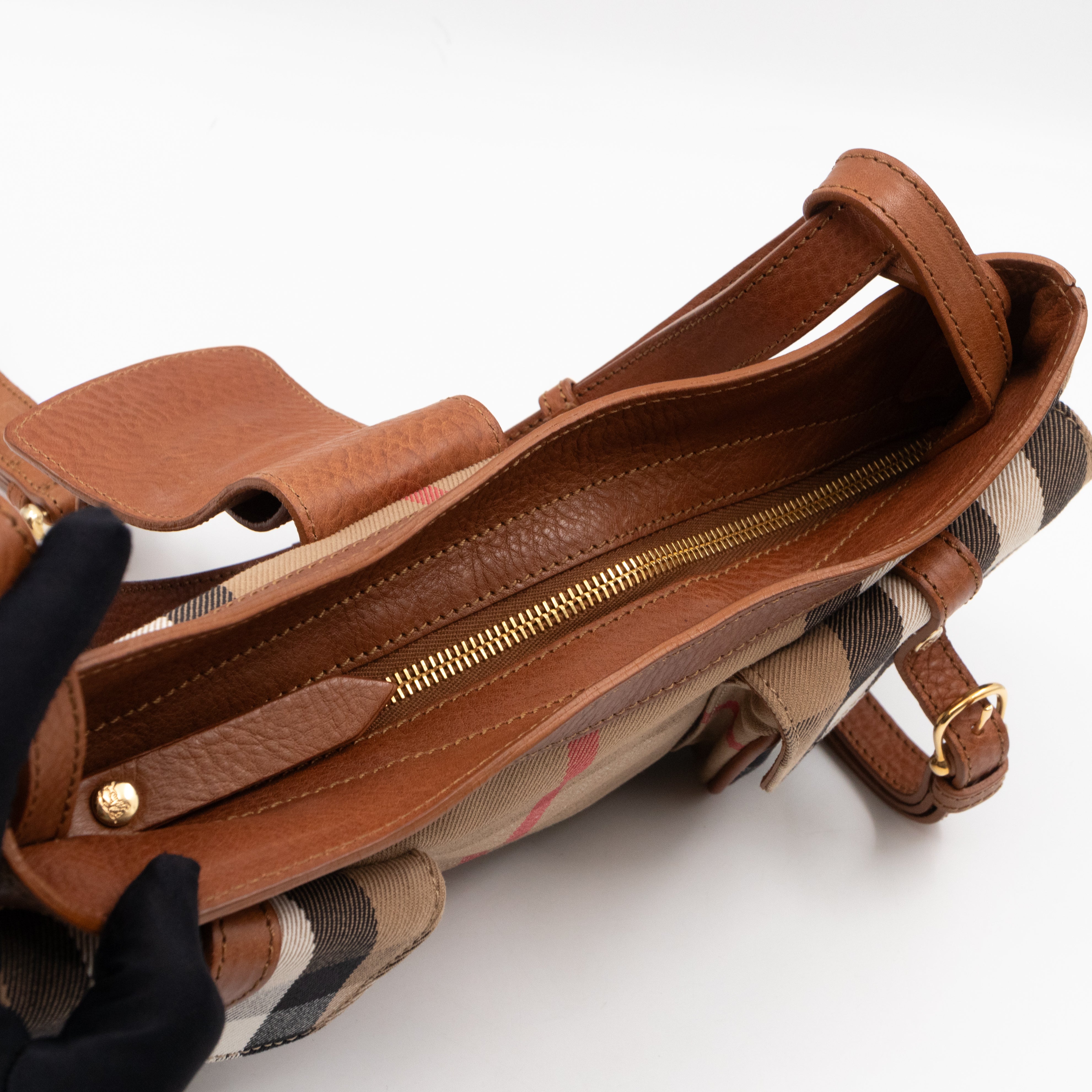 Prorsum House Check Shoulder Bag Tan Leather