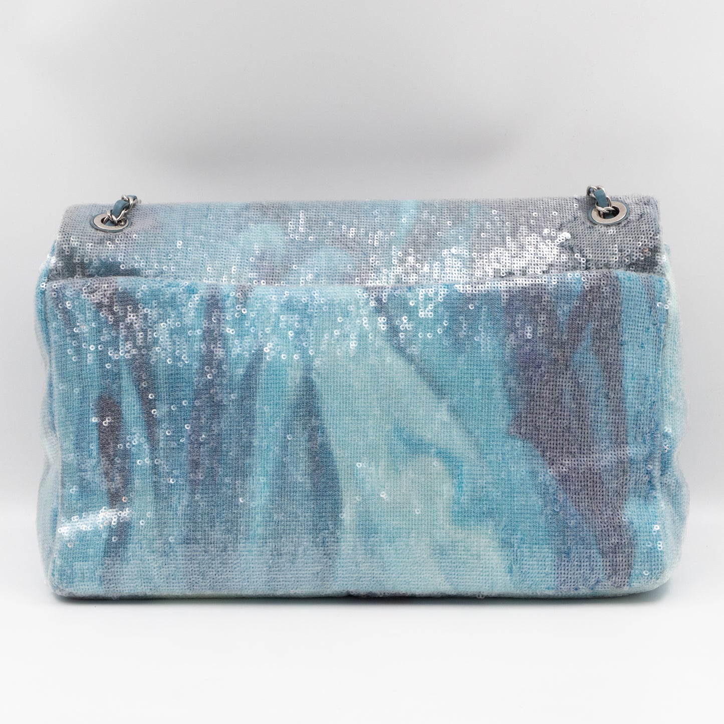 Large Sequins Waterfall Flap Light Blue Leather