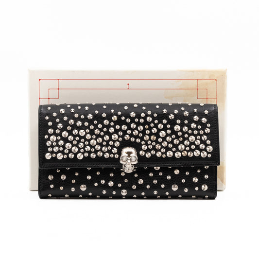 Studded Skull Continental Wallet Black Leather