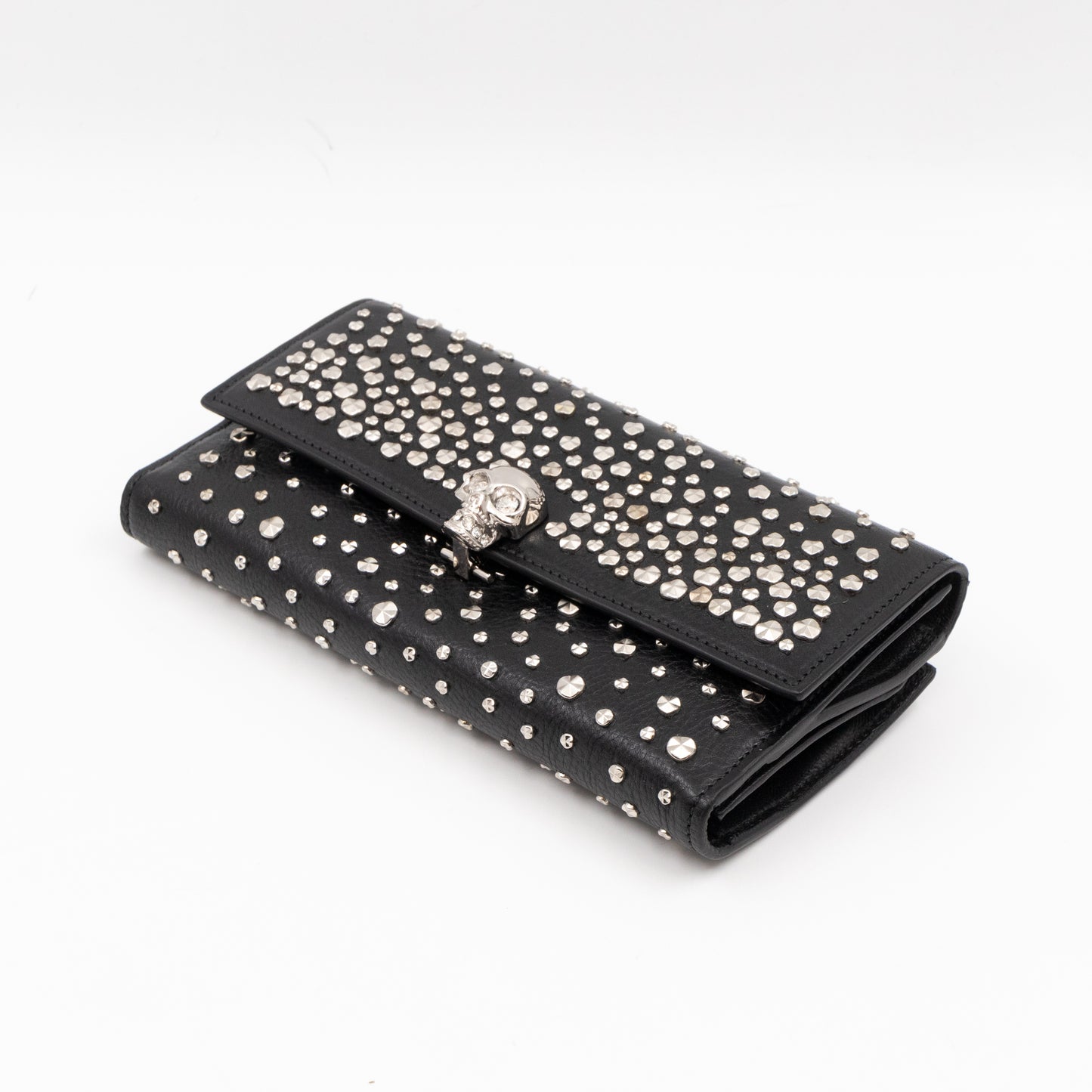 Studded Skull Continental Wallet Black Leather
