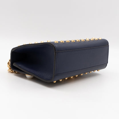 Padlock Small Pearl Studded Navy Blue Leather