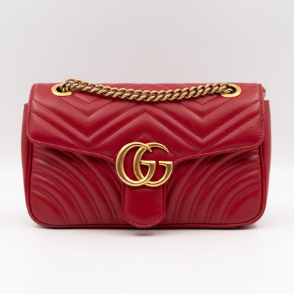 GG Marmont Small Shoulder Bag Red Matelasse Leather