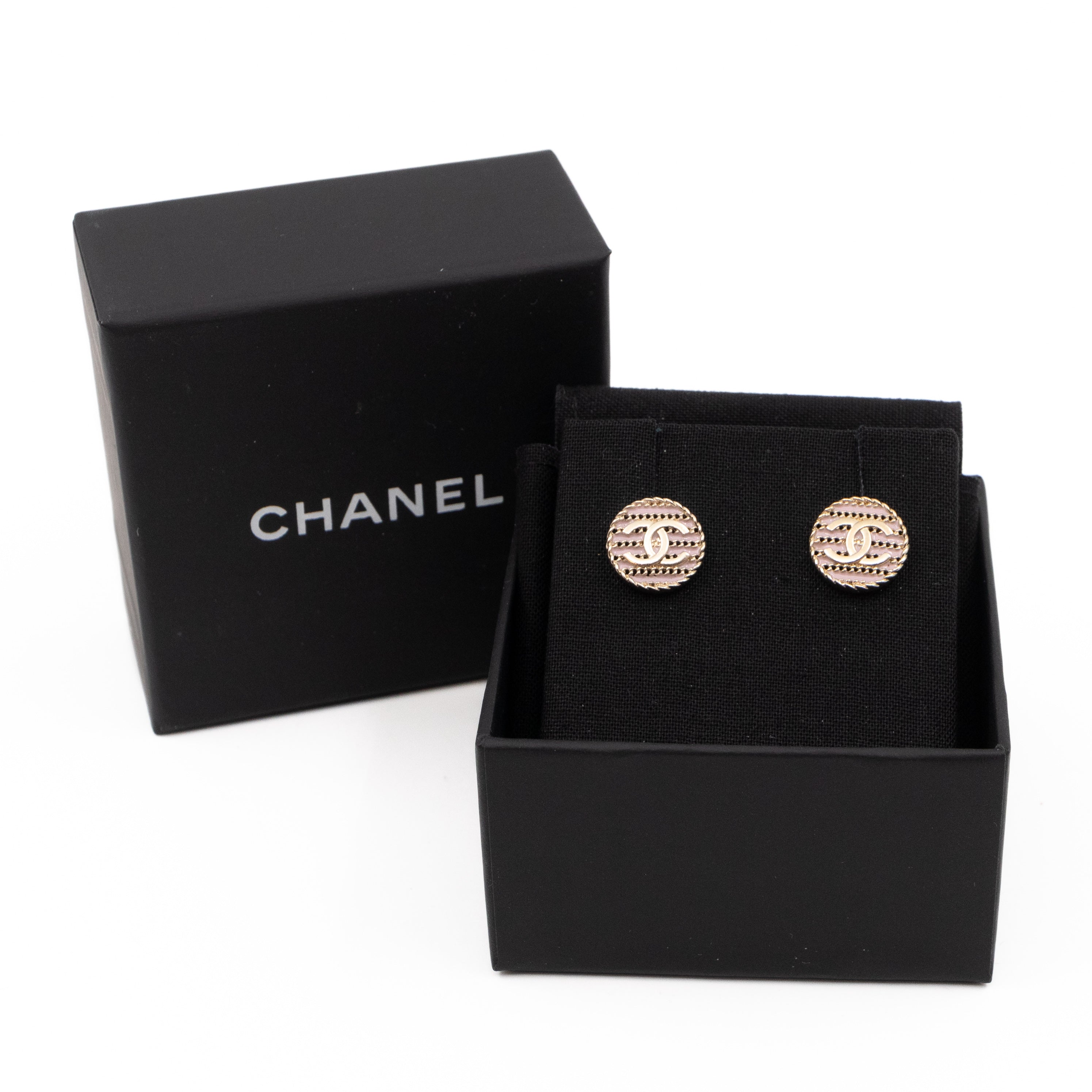 Small CC Button Earrings Pink Light Gold