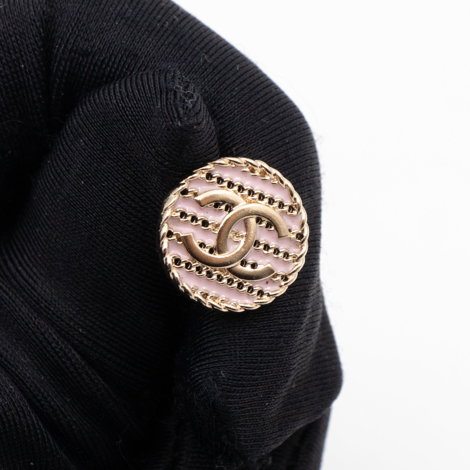 Small CC Button Earrings Pink Light Gold