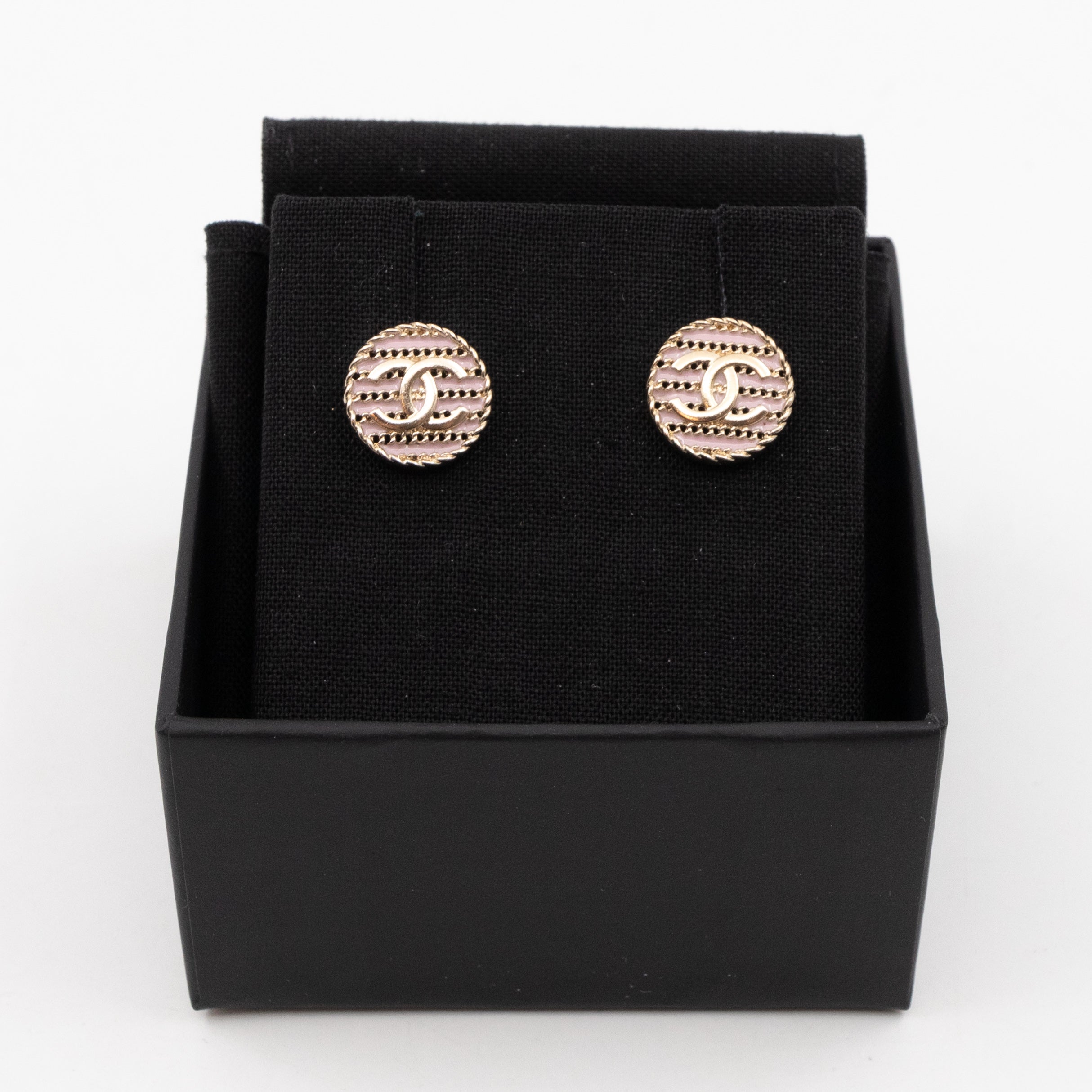 Small CC Button Earrings Pink Light Gold