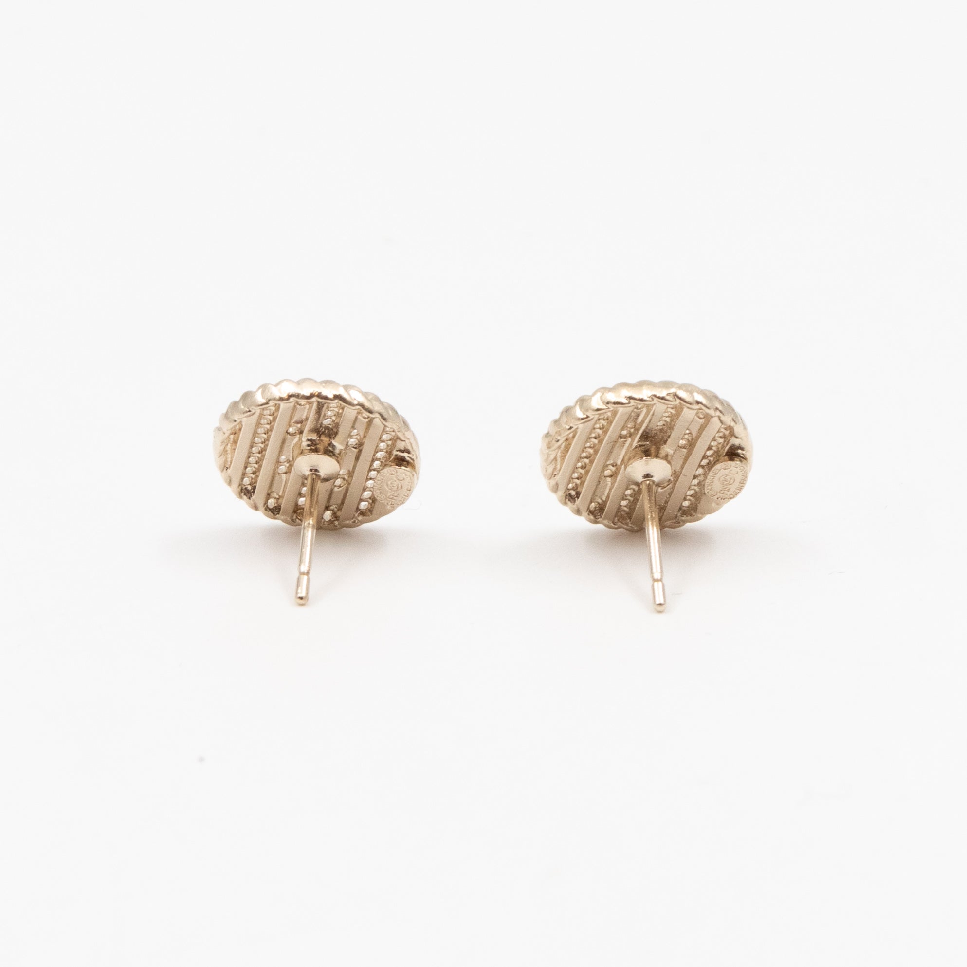 Small CC Button Earrings Pink Light Gold