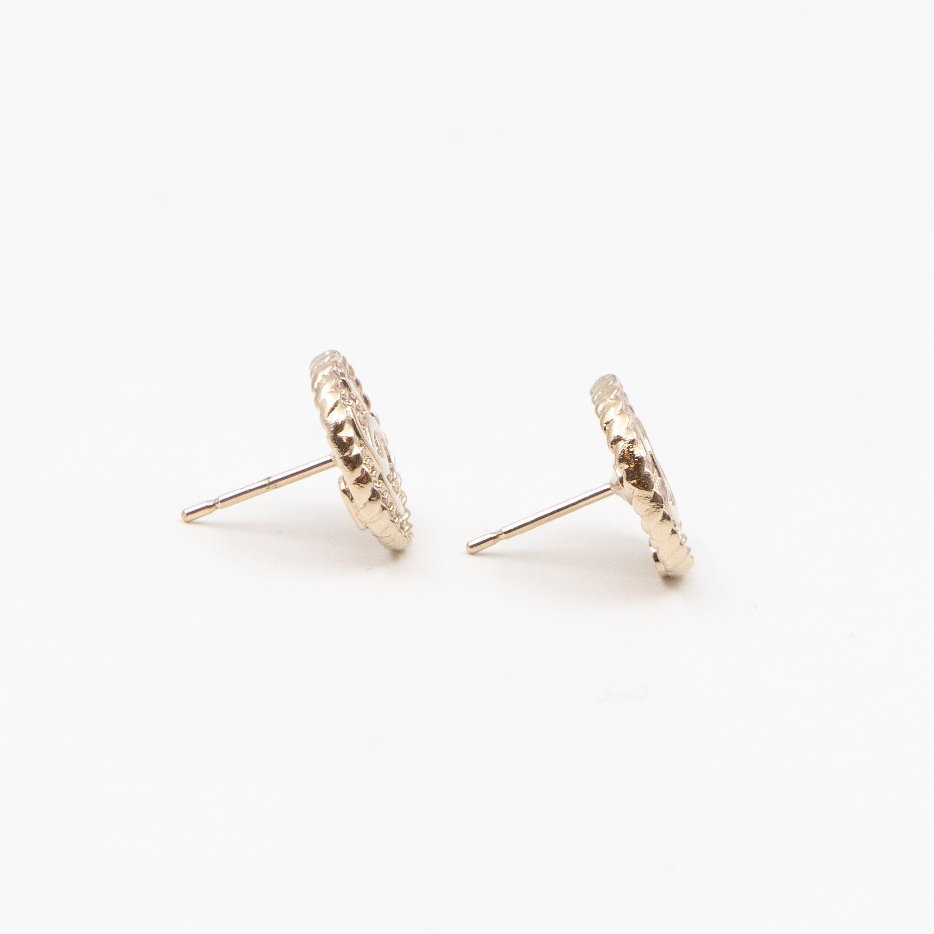Small CC Button Earrings Pink Light Gold