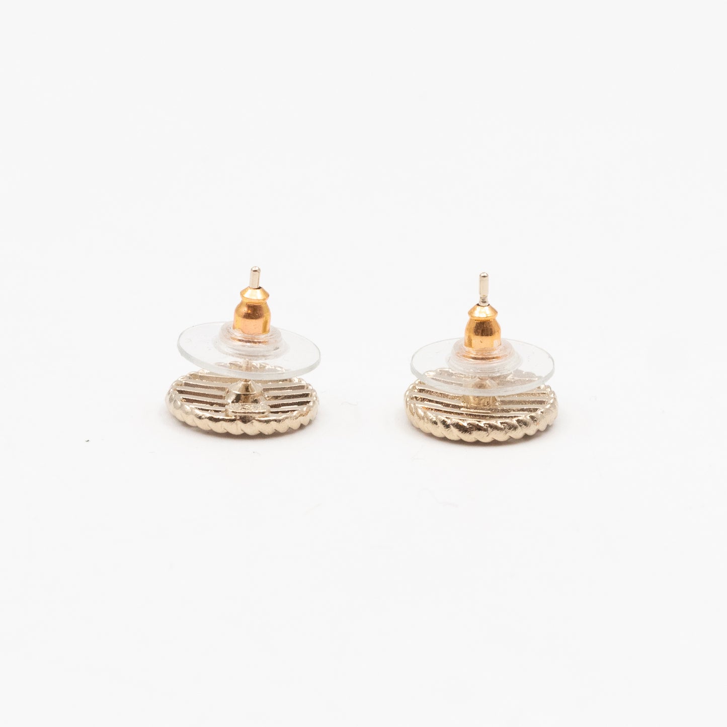Small CC Button Earrings Pink Light Gold