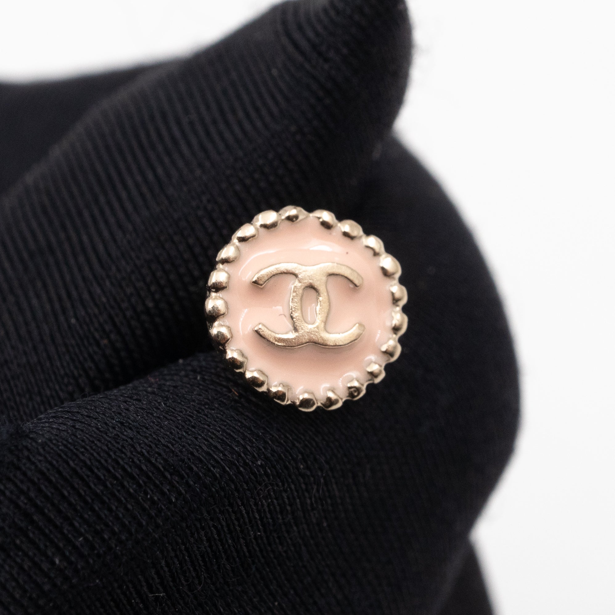 Mini CC Button Earrings Pink Light Gold