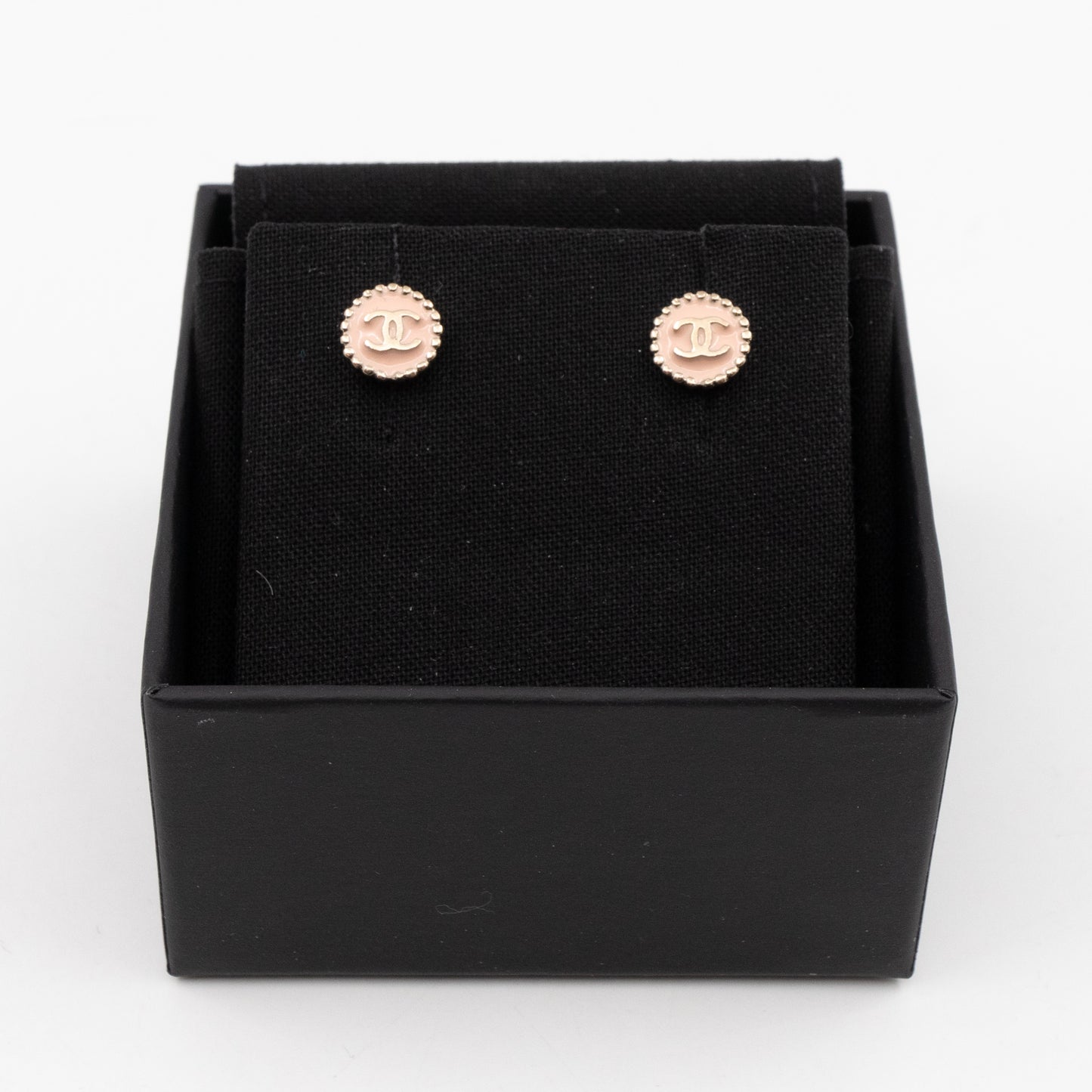 Mini CC Button Earrings Pink Light Gold