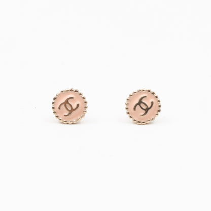 Mini CC Button Earrings Pink Light Gold