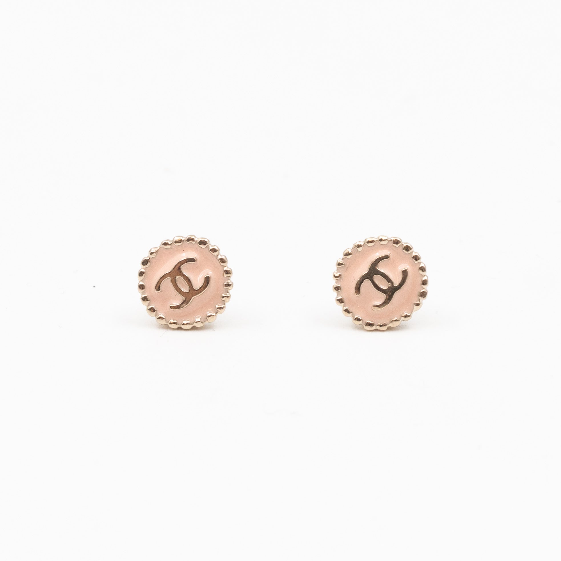 Mini CC Button Earrings Pink Light Gold