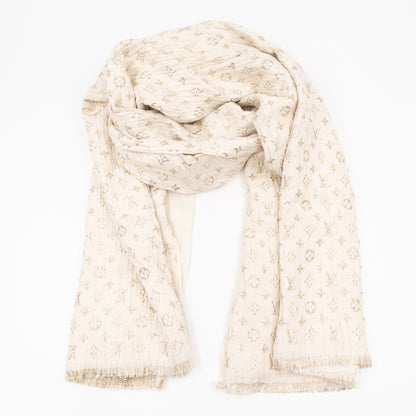 Monogram So Glitter Stole Scarf Ivory Gold