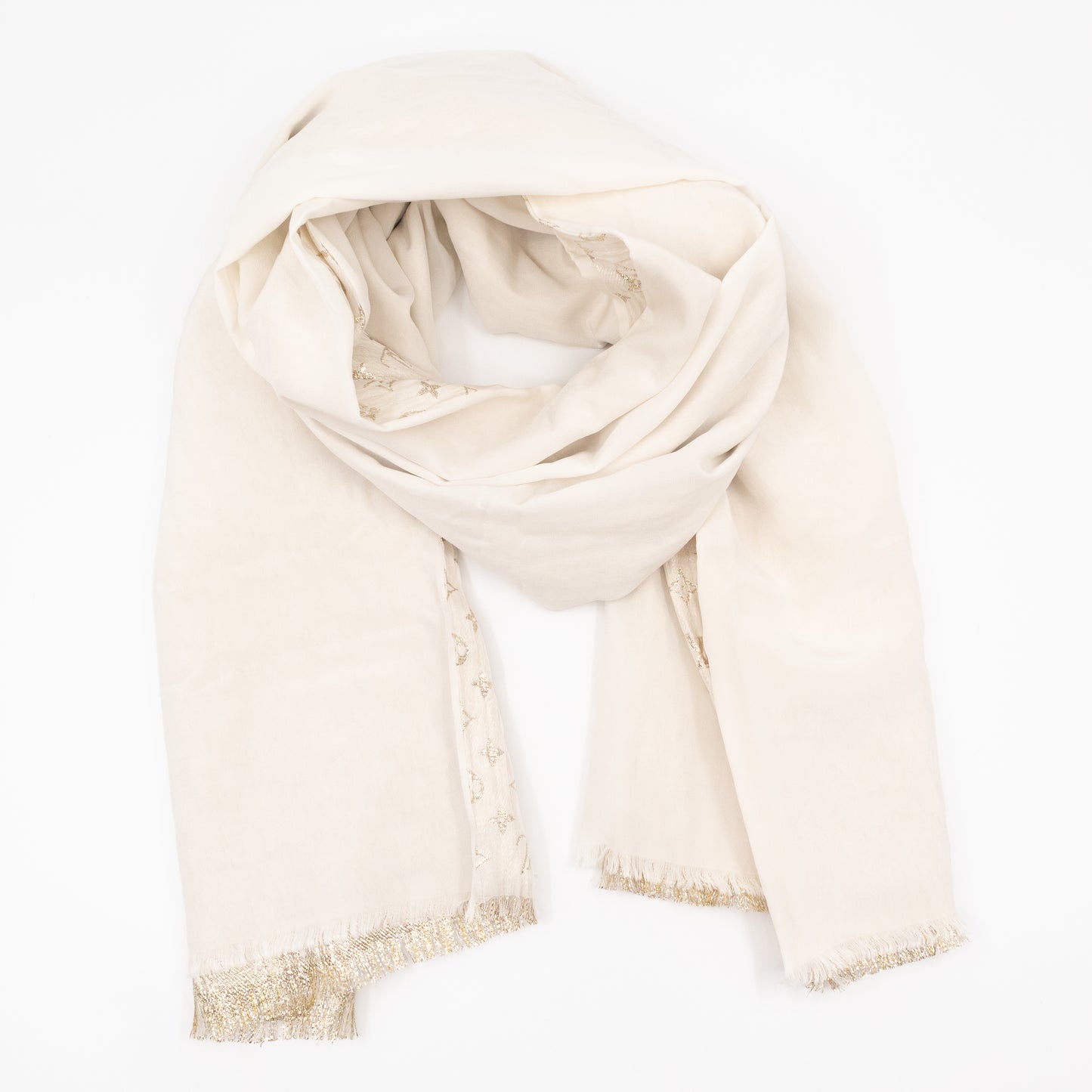 Monogram So Glitter Stole Scarf Ivory Gold