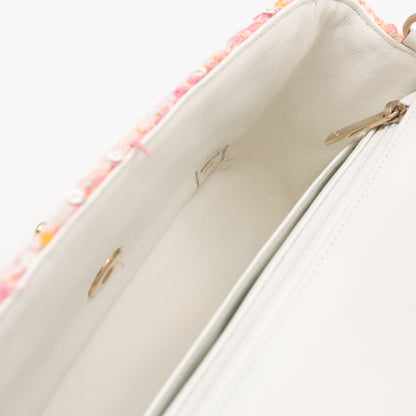 Classic Mini Rectangular Bag Braided Tweed Sequin White Pink