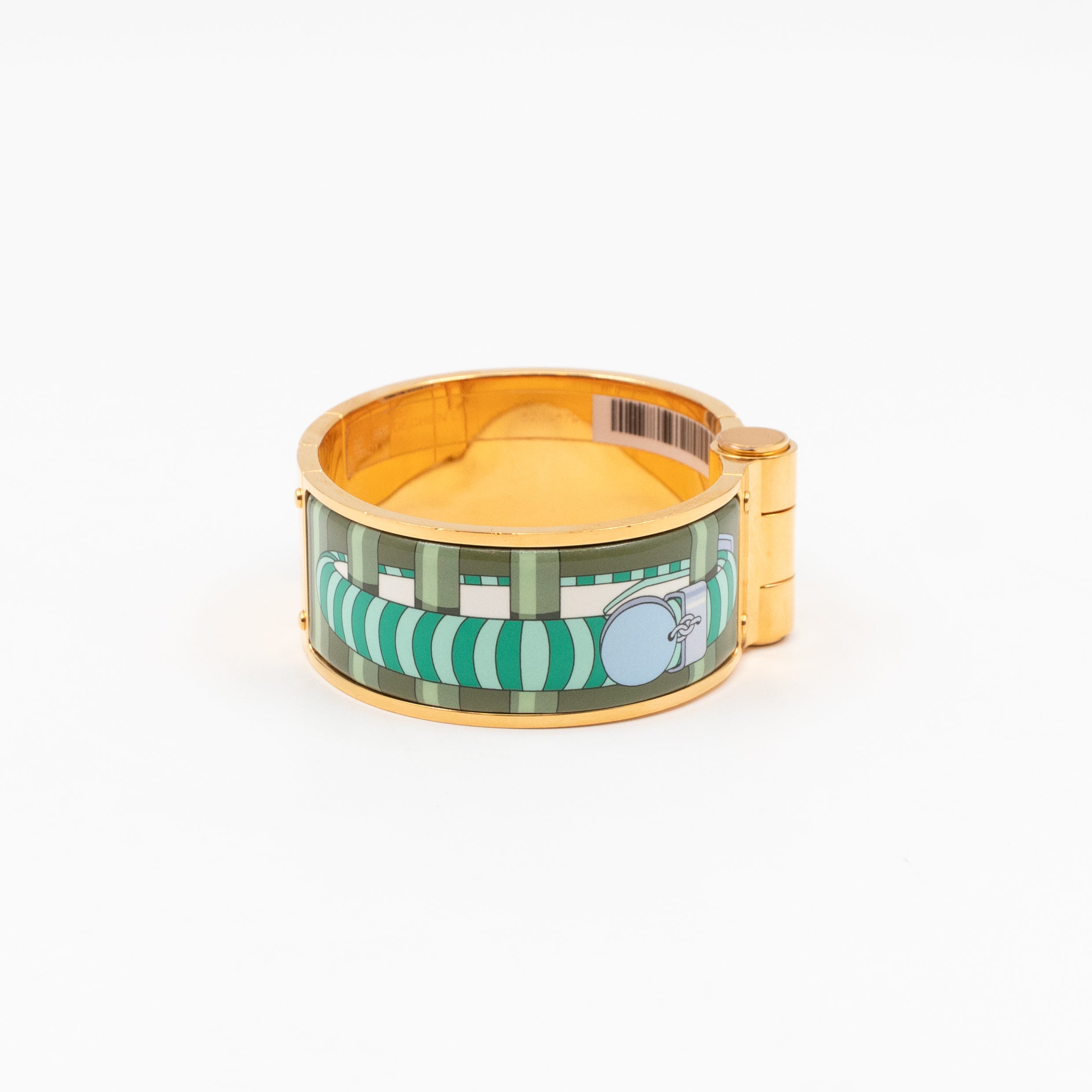 Enamel Hinged Bracelet Wide Green Gold