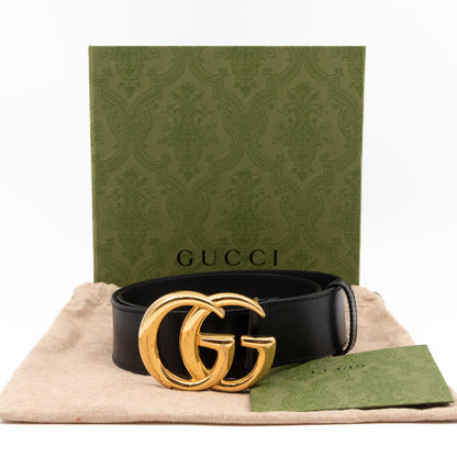 GG Marmont Wide Black Leather Belt 75 cm