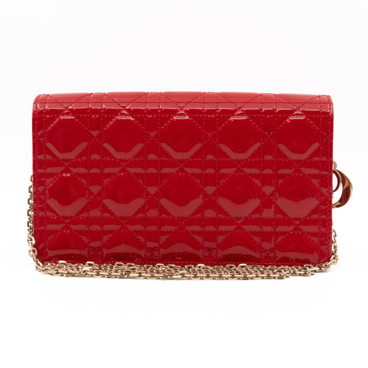 Lady Dior Pouch with Chain Red Cannage Patent Leather