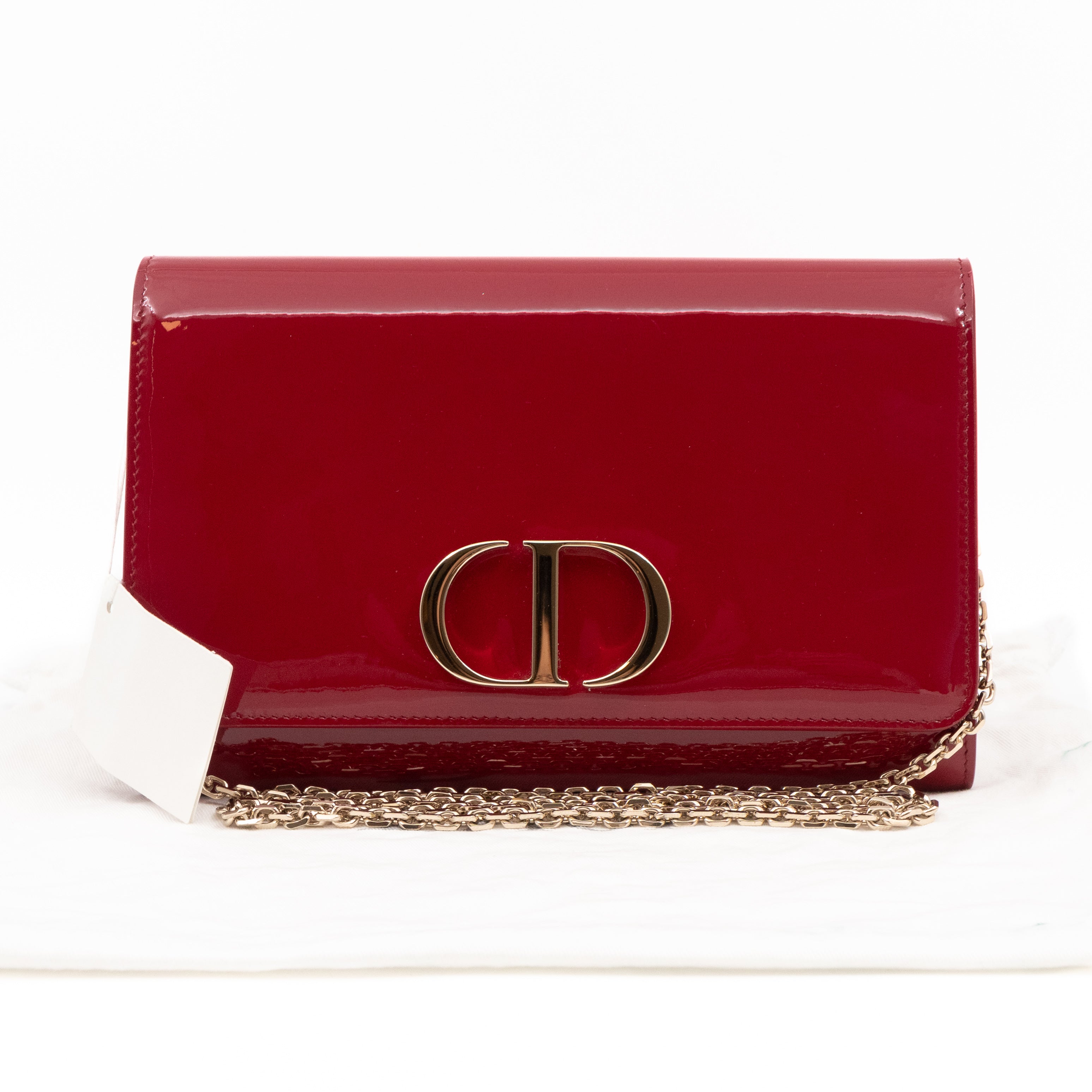 30 Montaigne Pouch with Chain Cerise Red Patent Leather