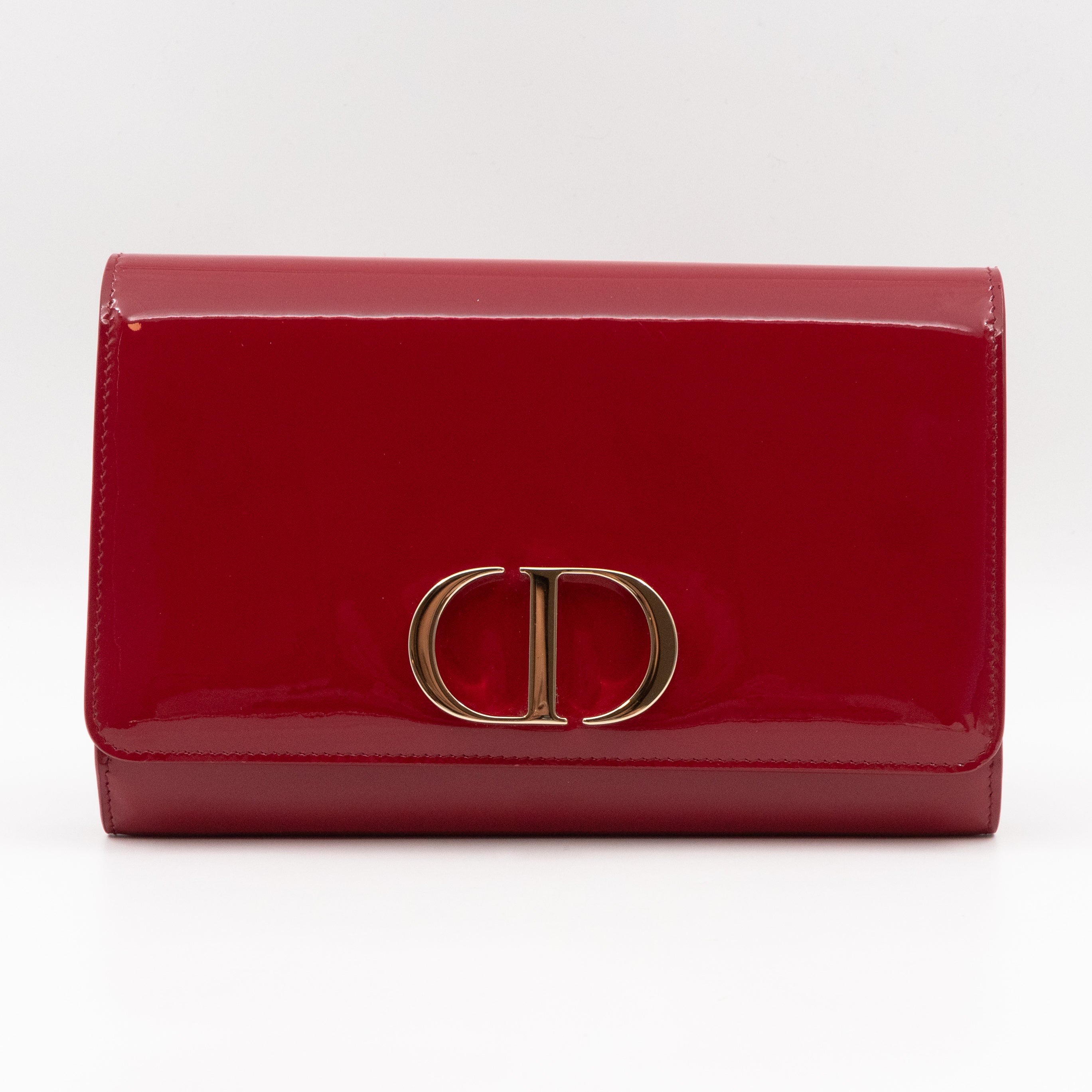 30 Montaigne Pouch with Chain Cerise Red Patent Leather
