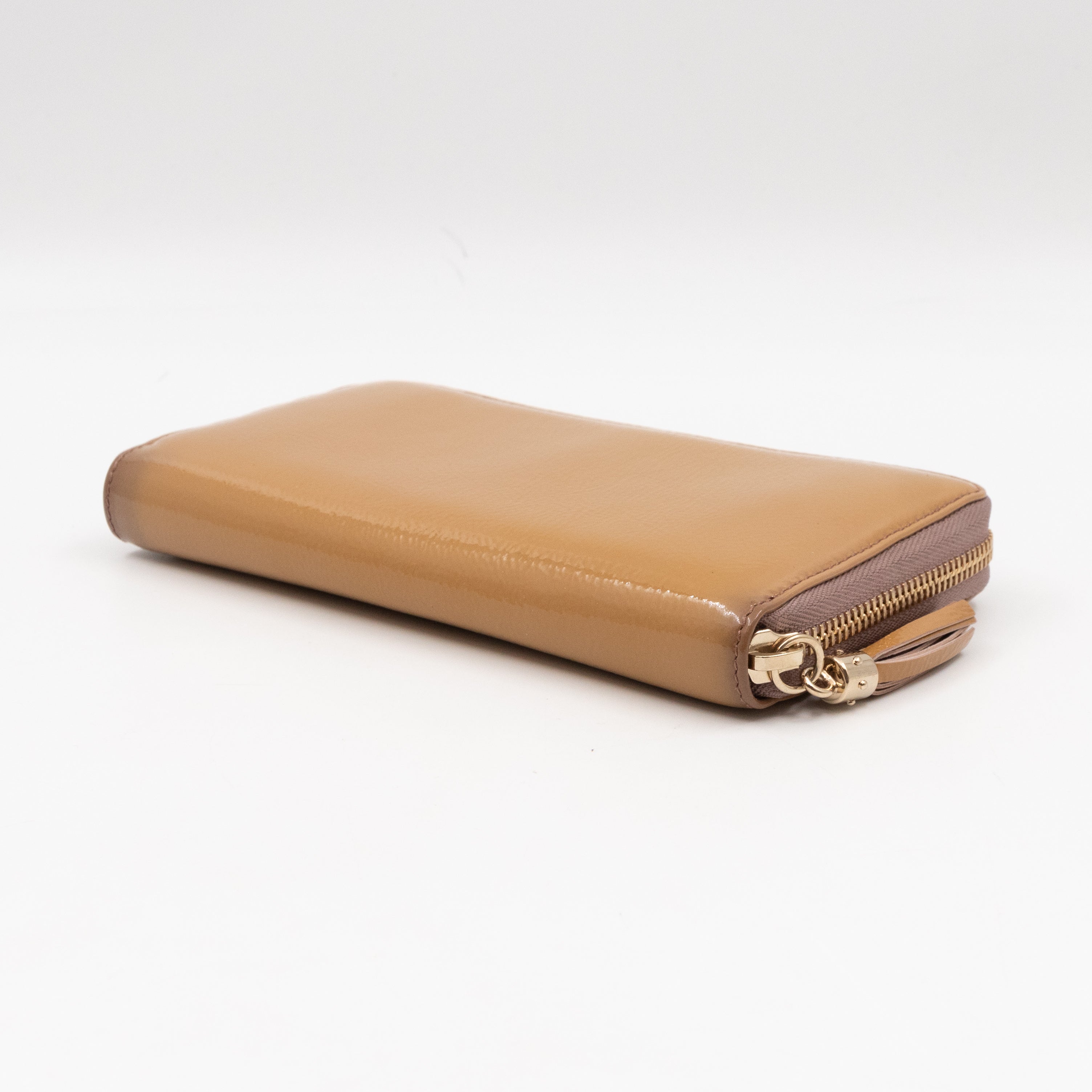Soho Long Zip Around Wallet Beige Patent Leather