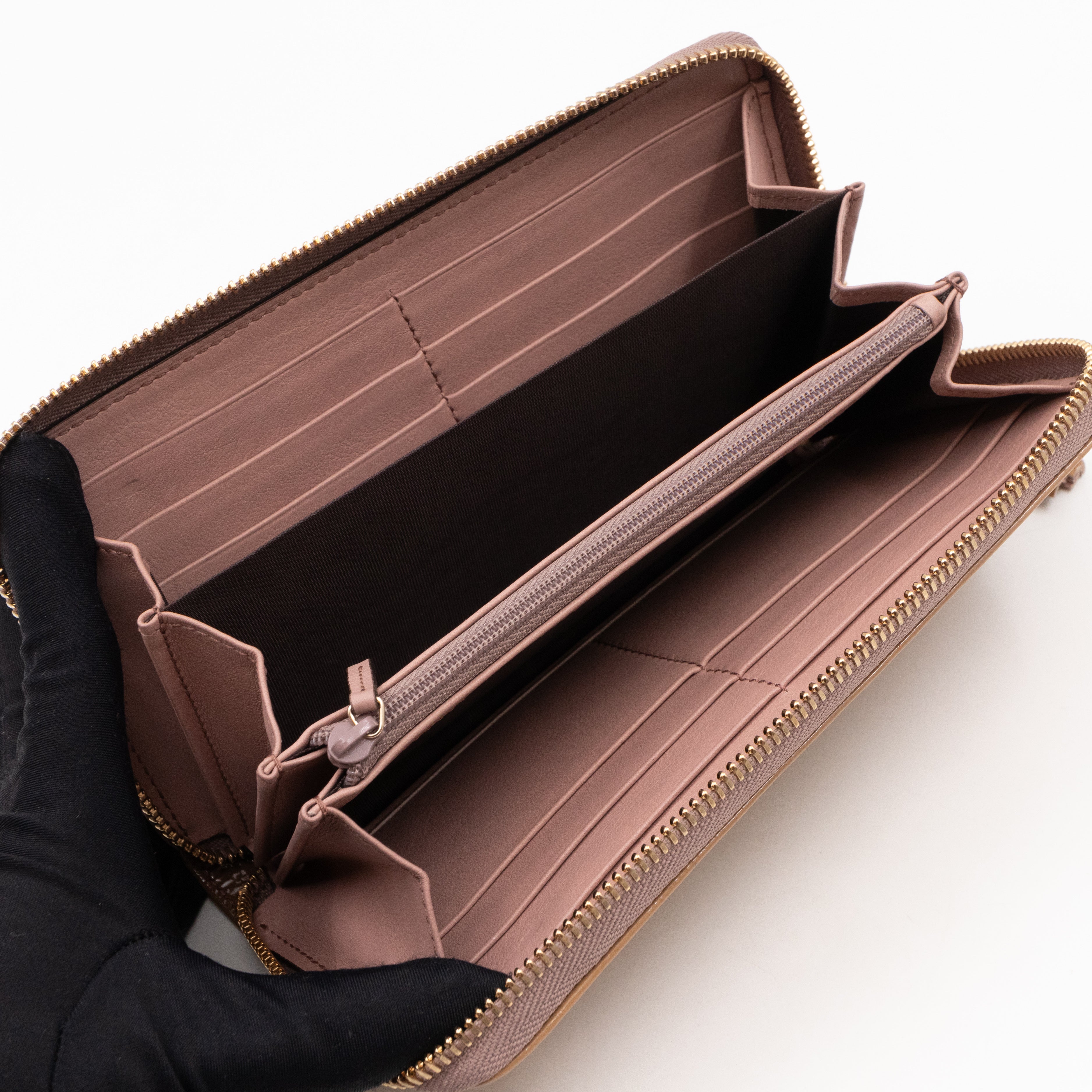 Soho Long Zip Around Wallet Beige Patent Leather