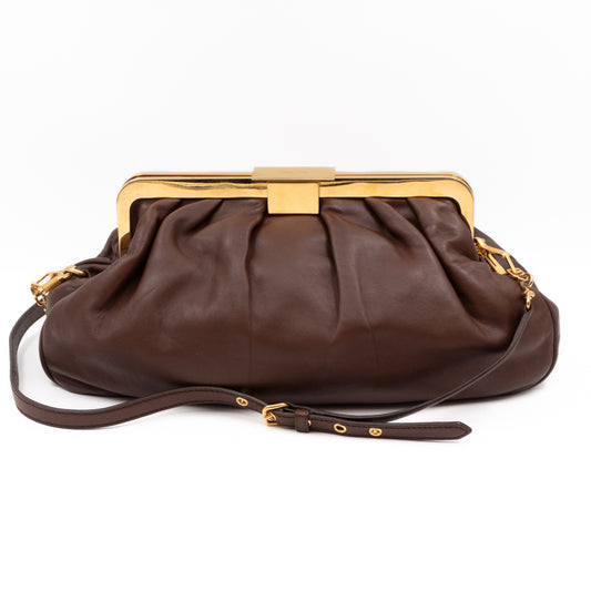Large Frame Clutch Brown Leather