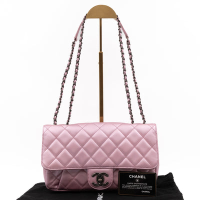 Coco Pleats Single Flap Small Pearly Pink Iridescent Leather