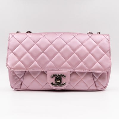 Coco Pleats Single Flap Small Pearly Pink Iridescent Leather
