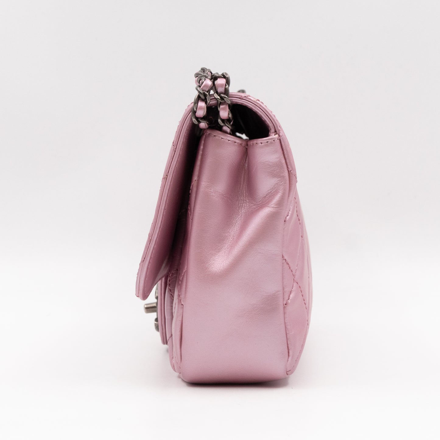 Coco Pleats Single Flap Small Pearly Pink Iridescent Leather