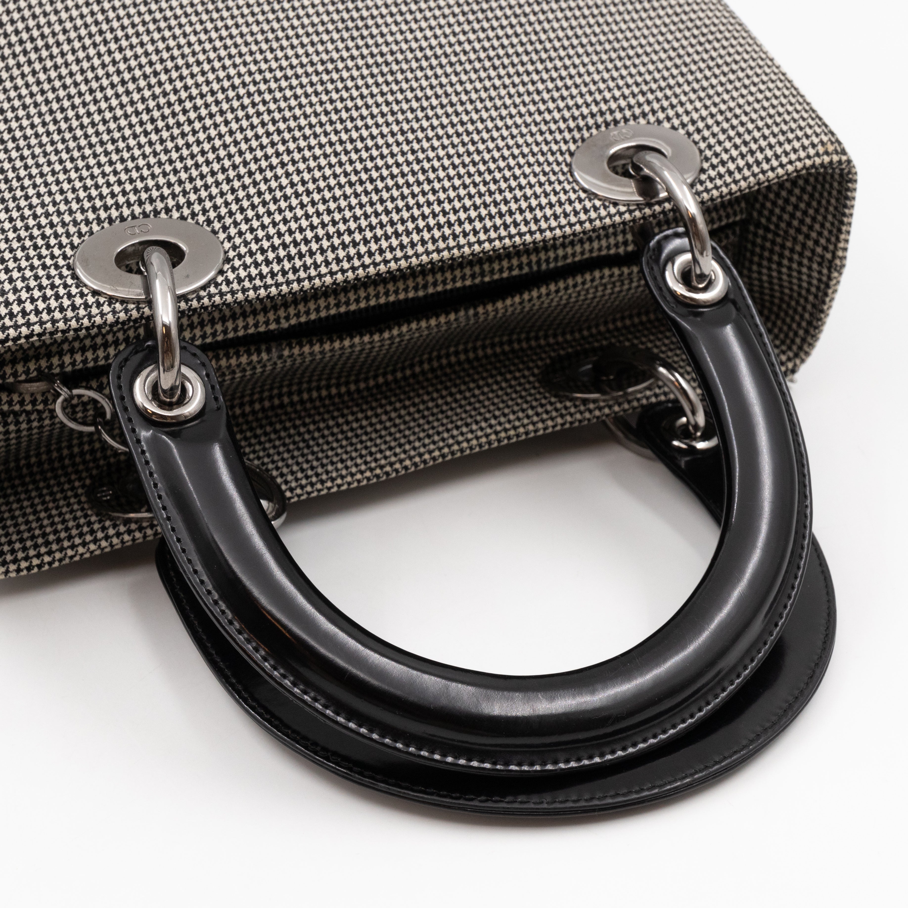 Lady Dior Medium Houndstooth Black White Canvas