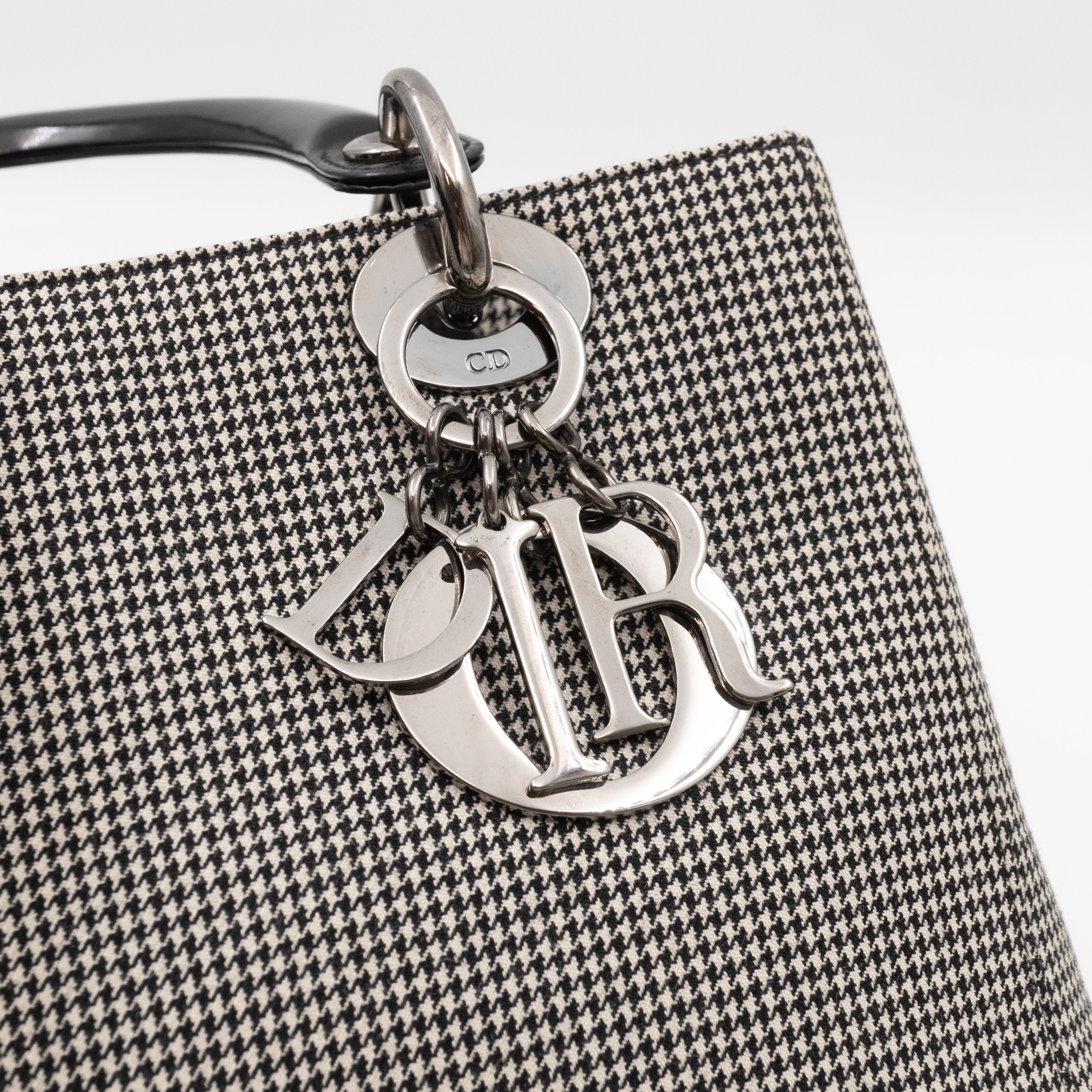 Lady Dior Medium Houndstooth Black White Canvas