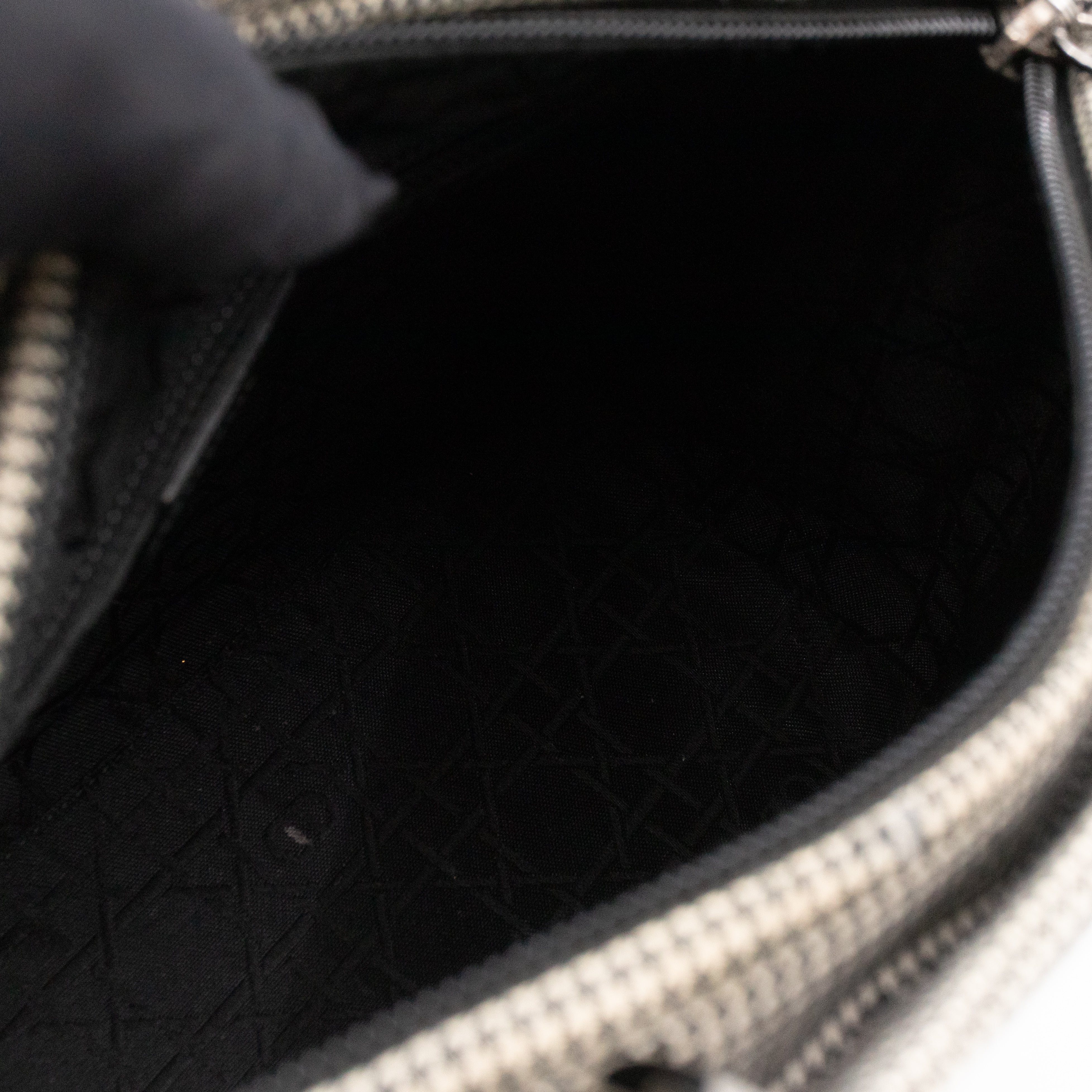 Lady Dior Medium Houndstooth Black White Canvas