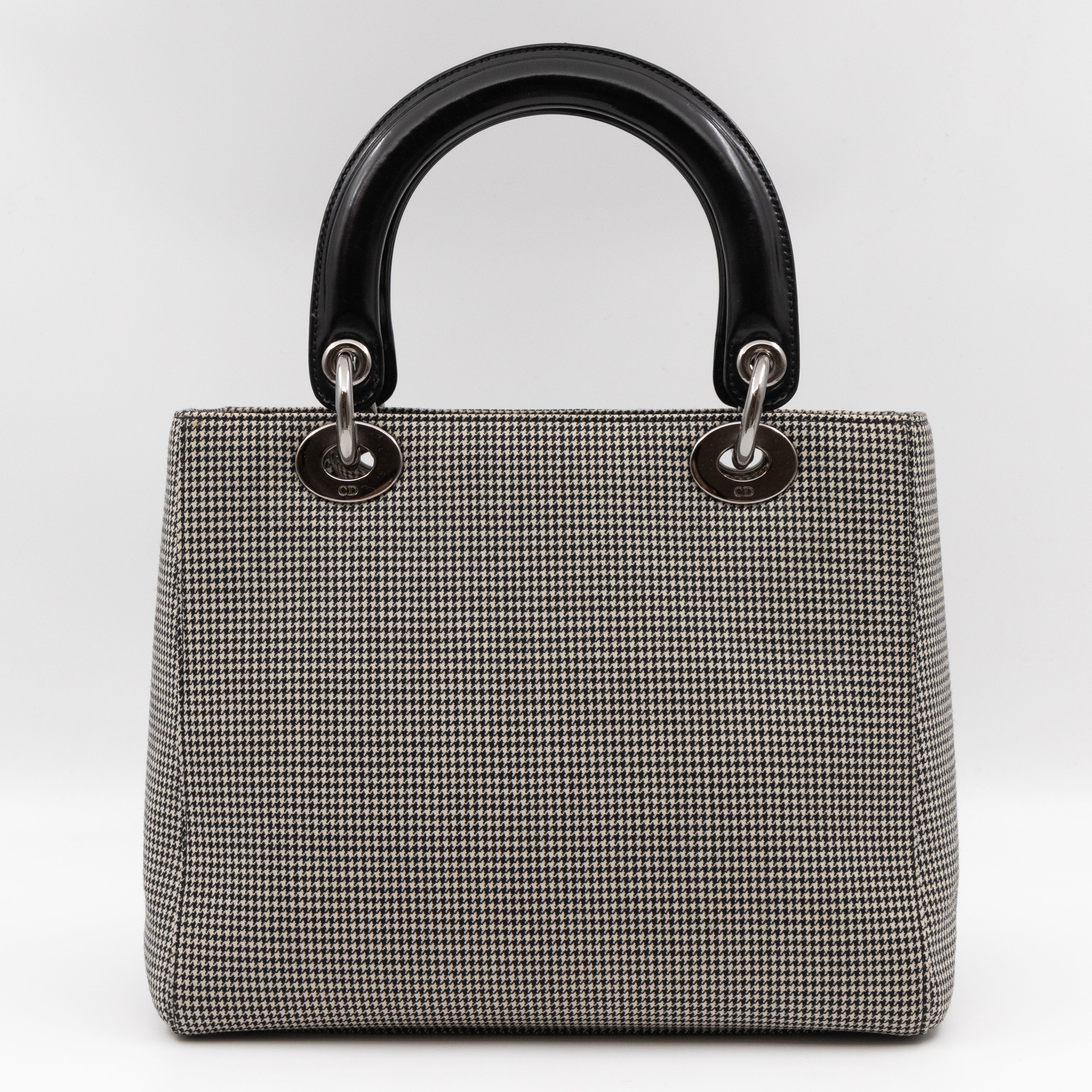 Lady Dior Medium Houndstooth Black White Canvas