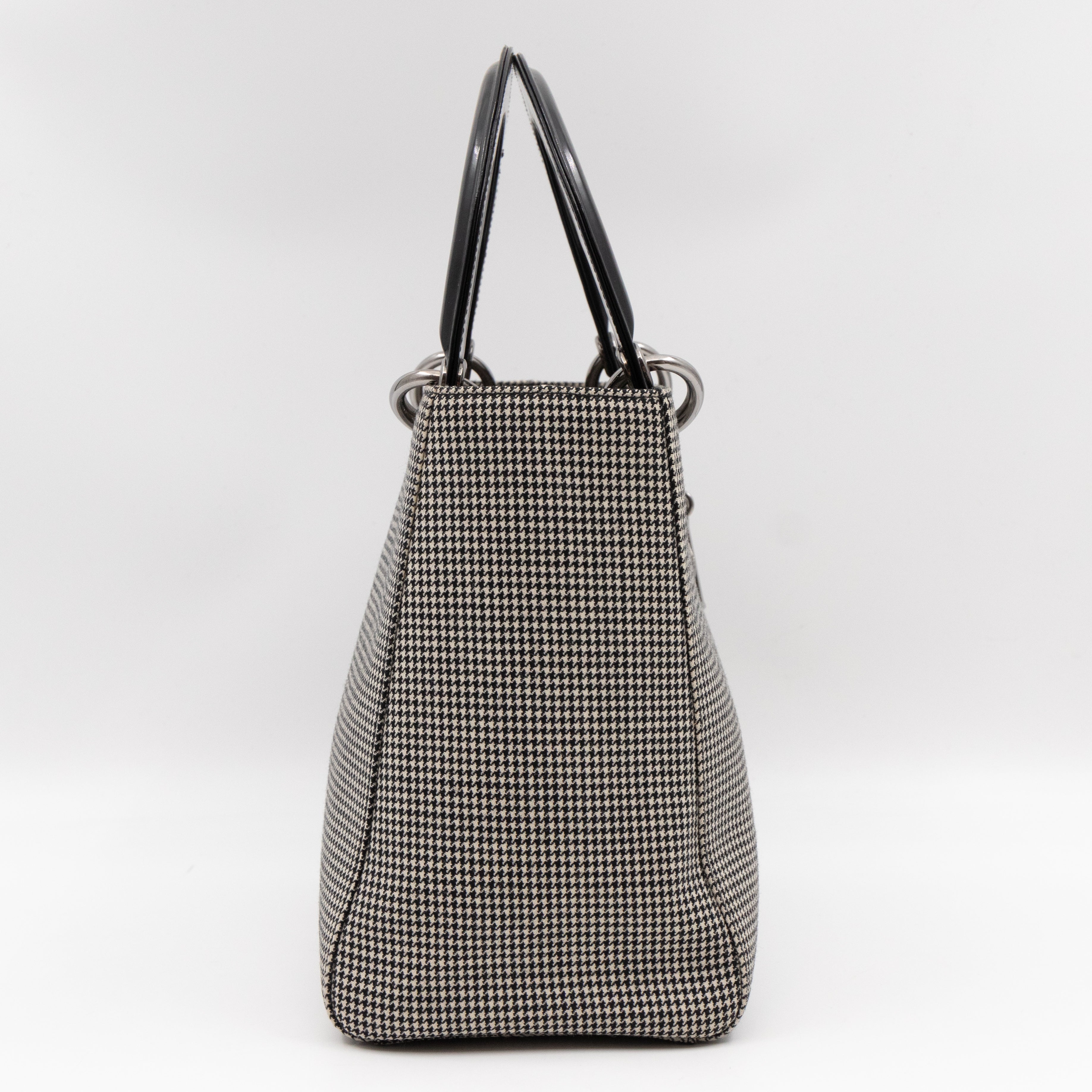 Lady Dior Medium Houndstooth Black White Canvas