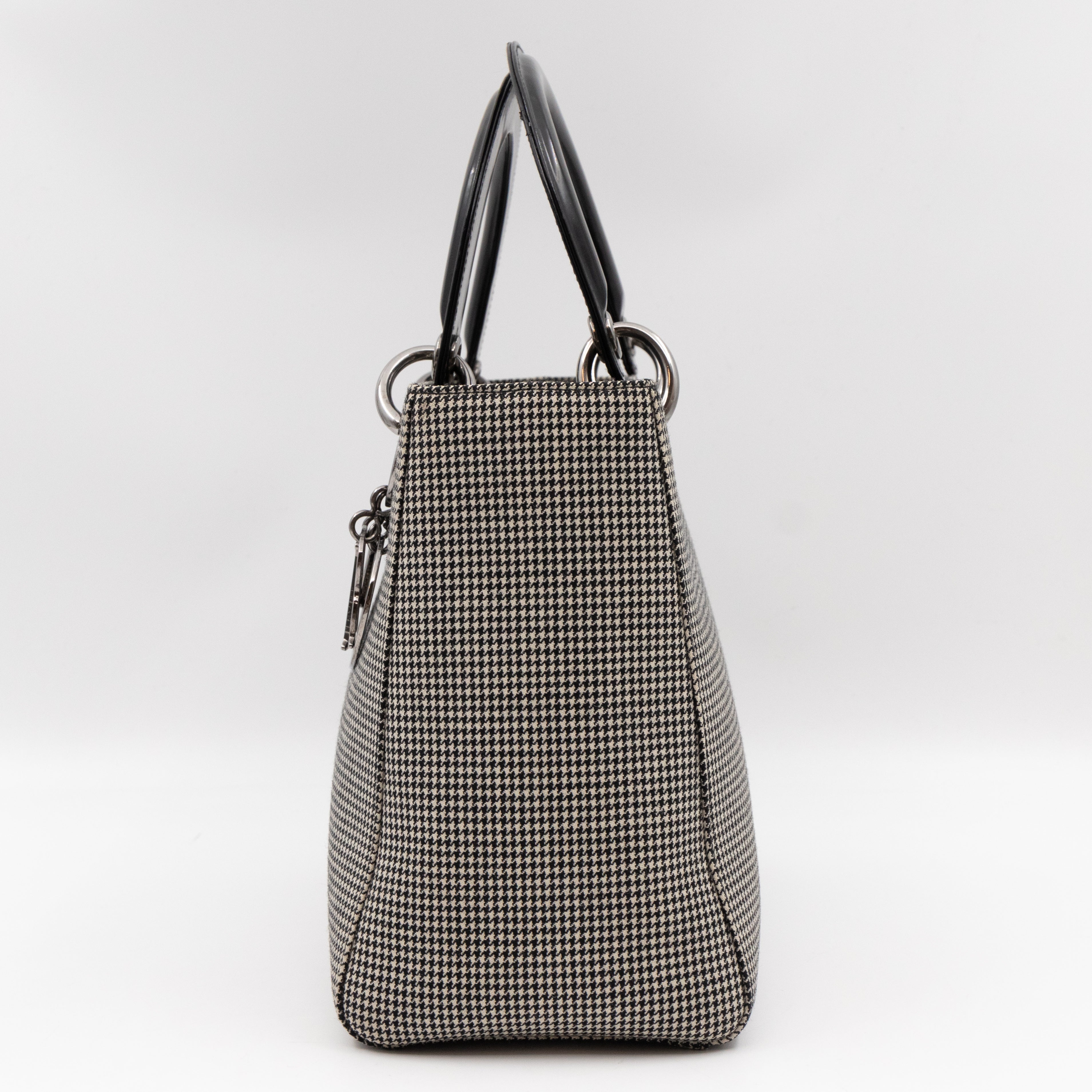 Lady Dior Medium Houndstooth Black White Canvas