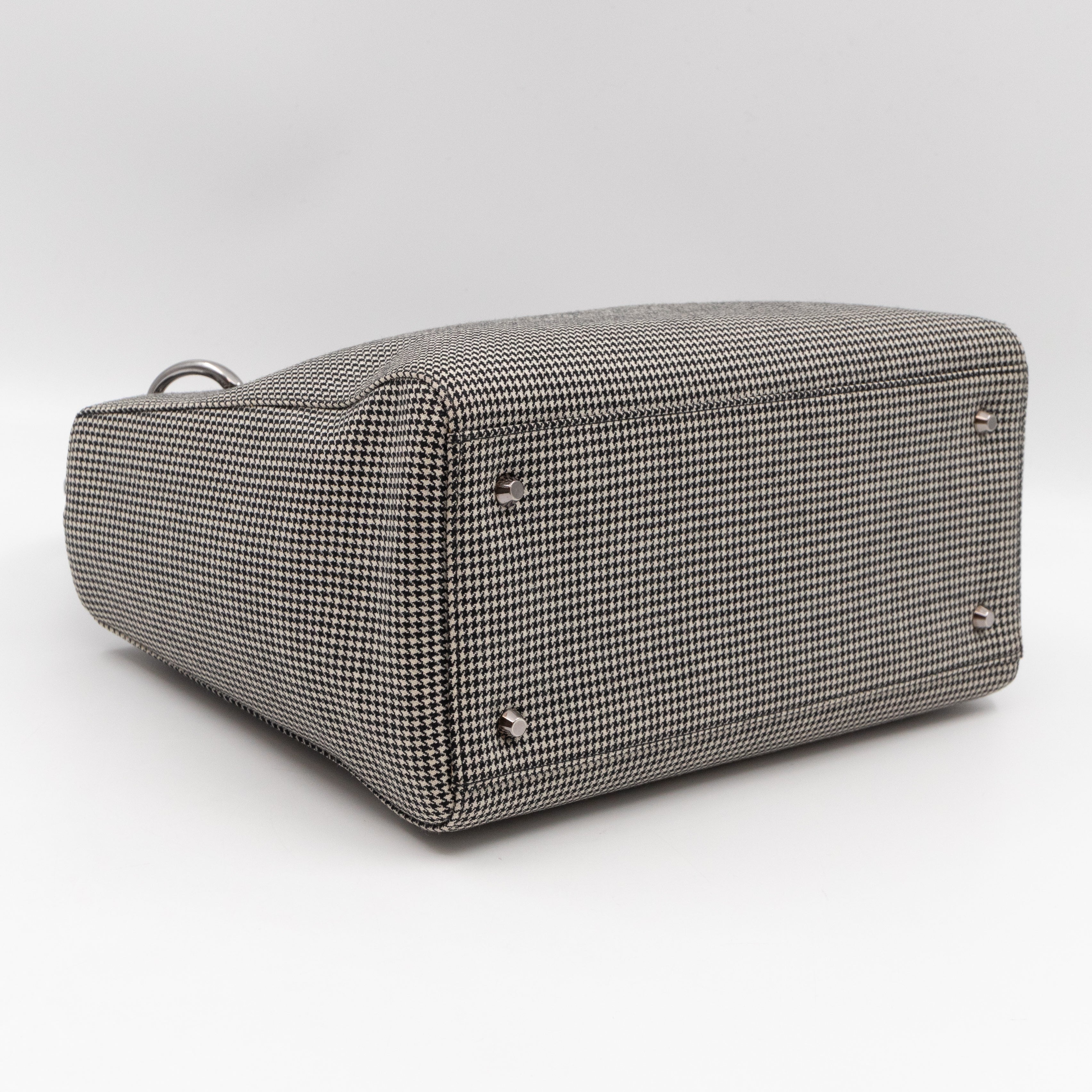 Lady Dior Medium Houndstooth Black White Canvas