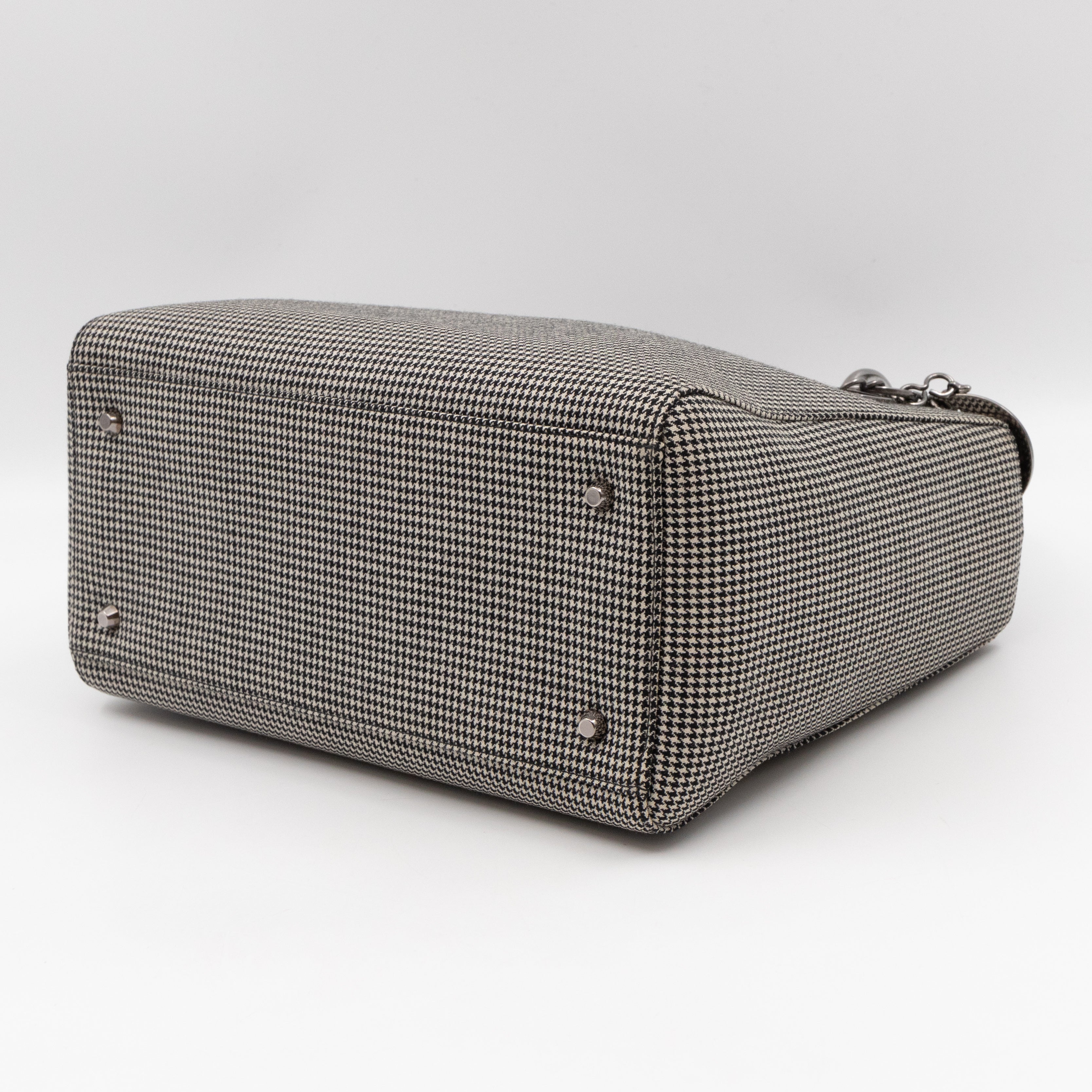 Lady Dior Medium Houndstooth Black White Canvas