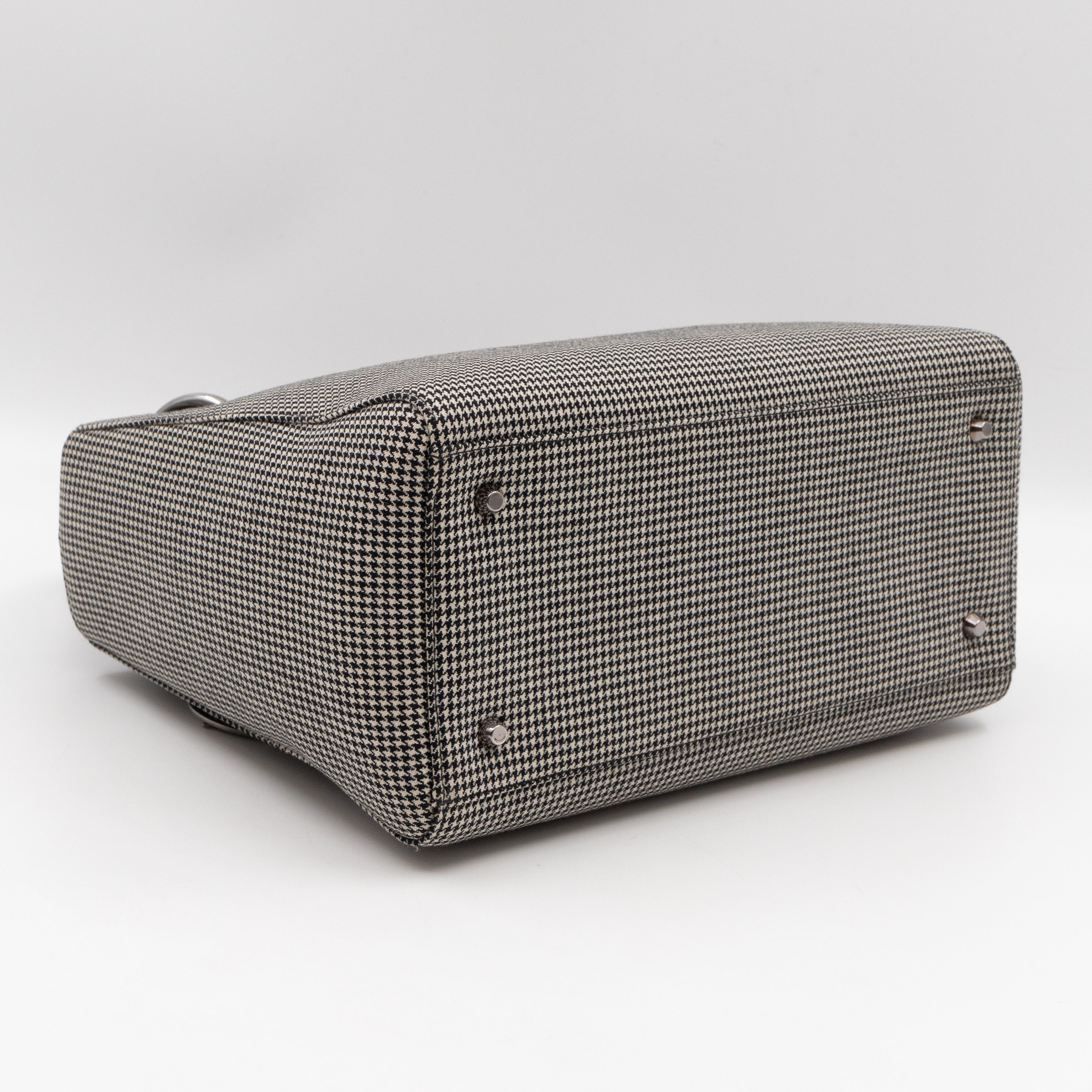 Lady Dior Medium Houndstooth Black White Canvas