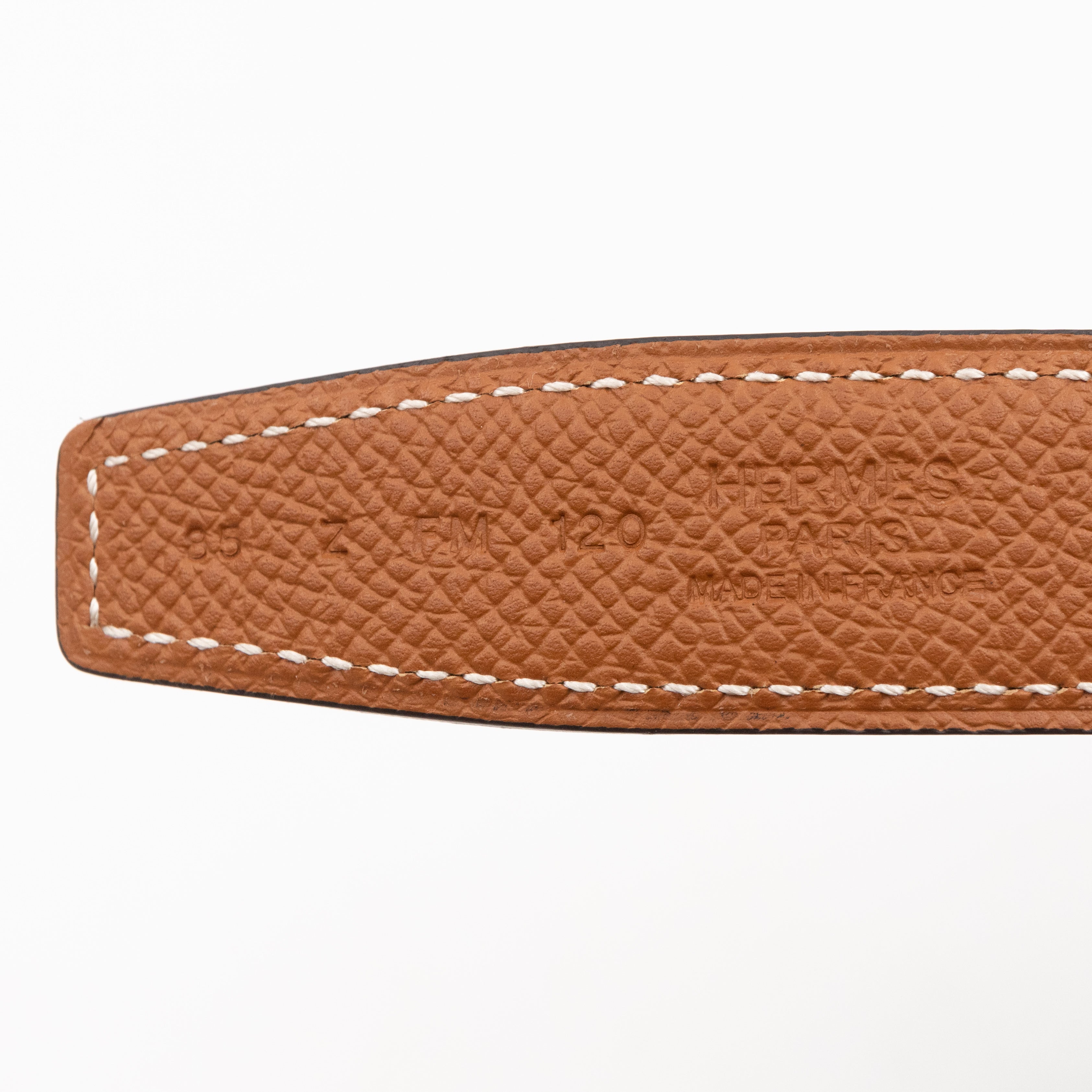 H Cursives Silver Belt Buckle & Reversible Noir Gold Leather Strap 85/34
