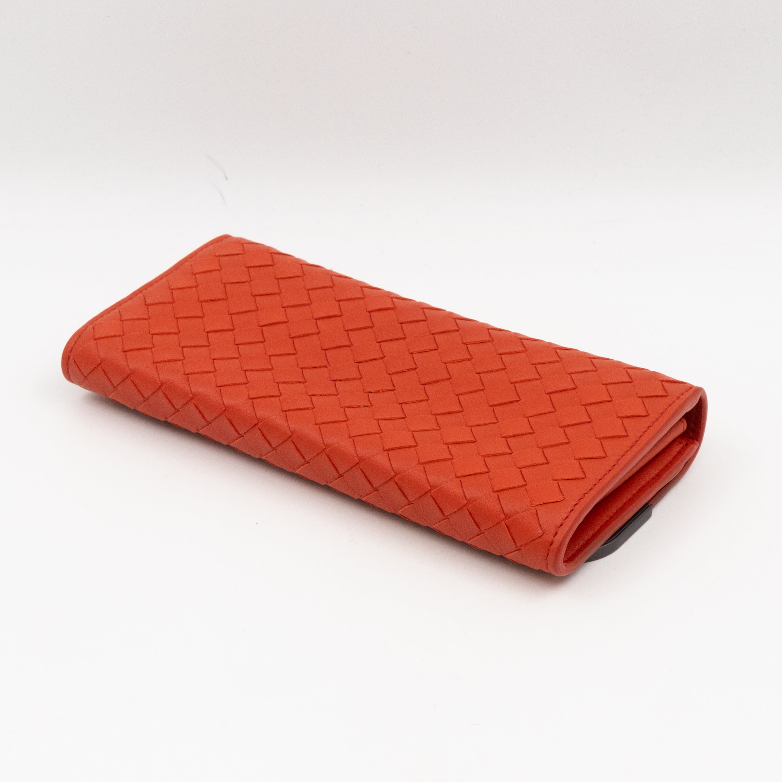 Continental Wallet Metal Edge Orange Intrecciato Leather