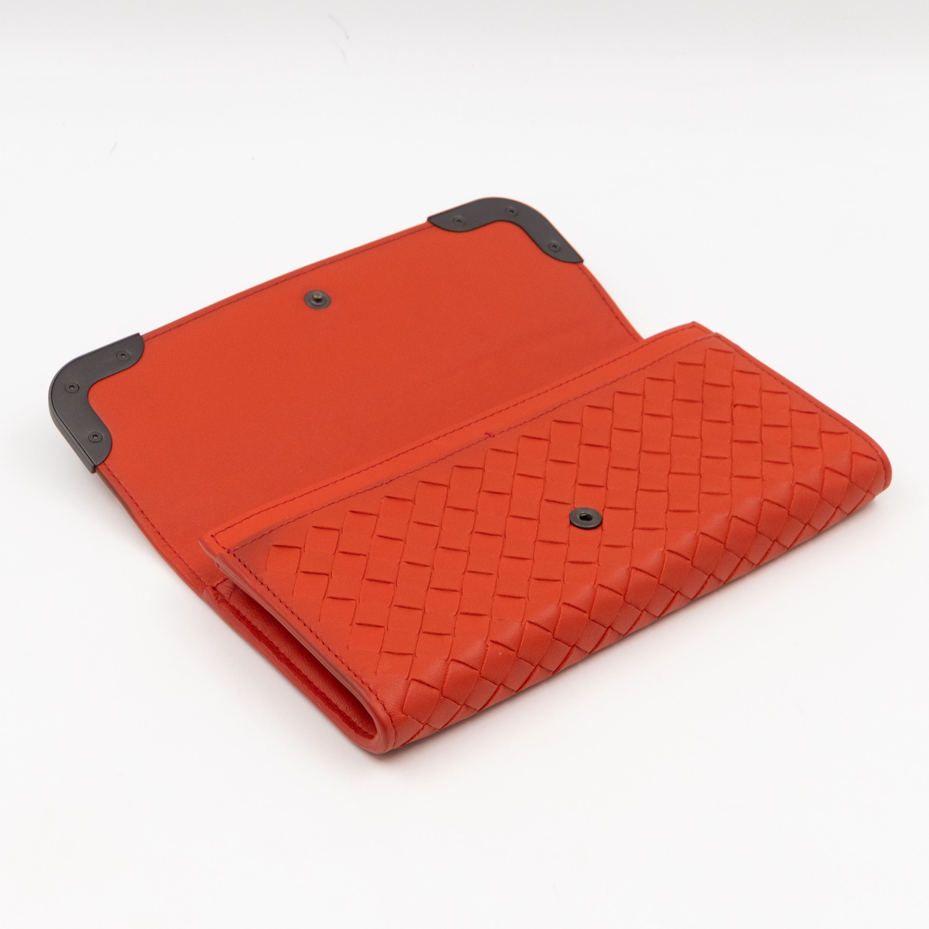 Continental Wallet Metal Edge Orange Intrecciato Leather