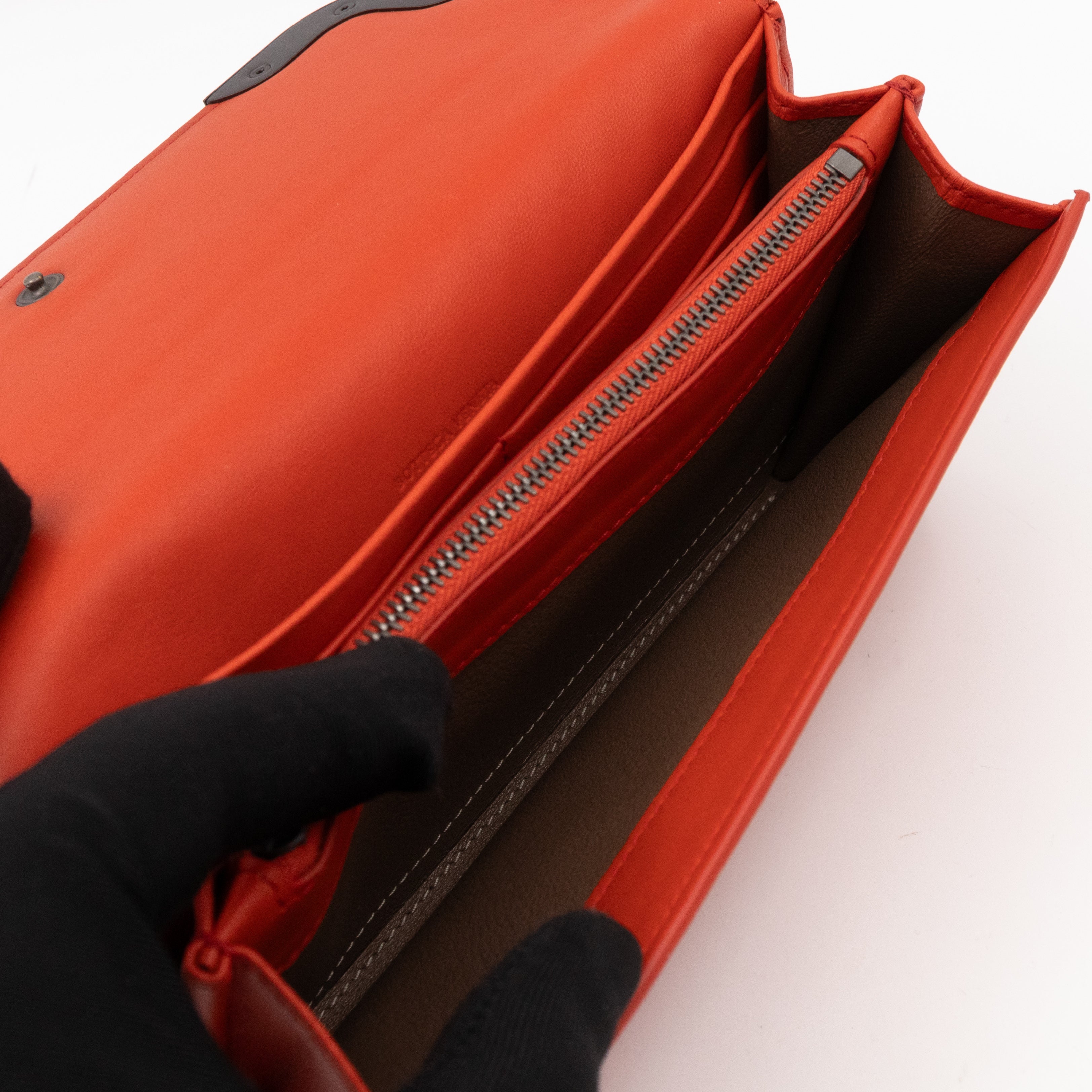 Continental Wallet Metal Edge Orange Intrecciato Leather