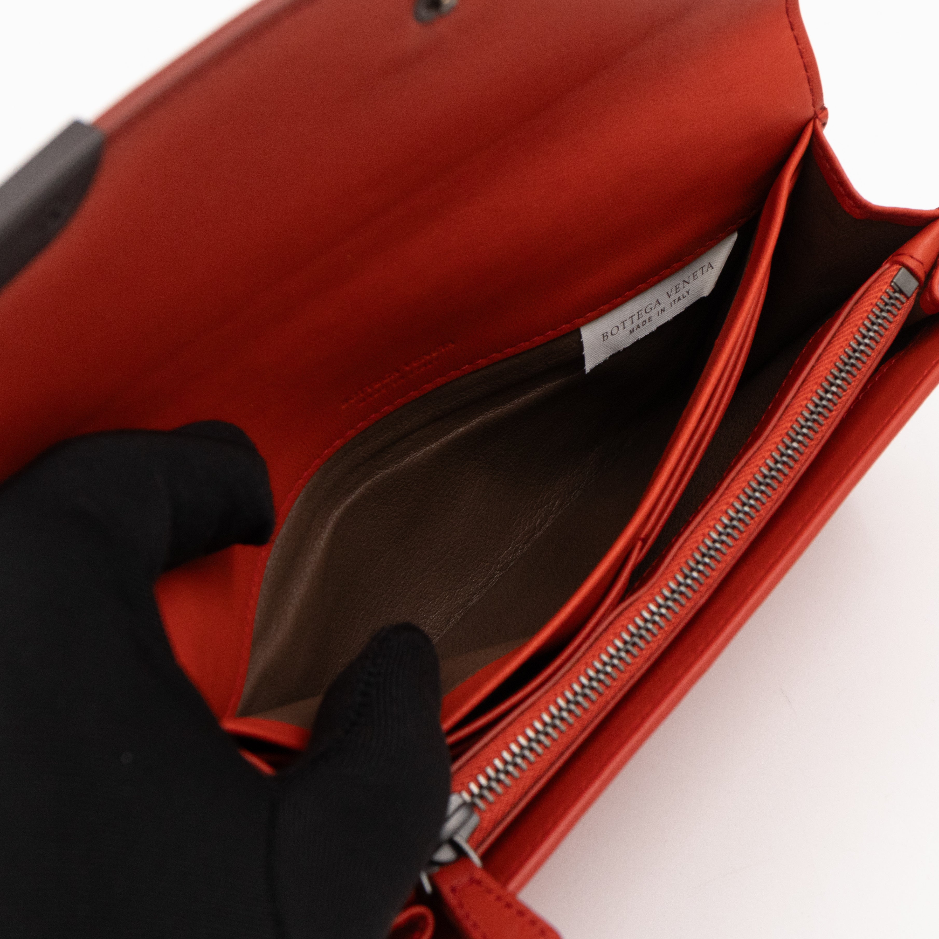 Continental Wallet Metal Edge Orange Intrecciato Leather