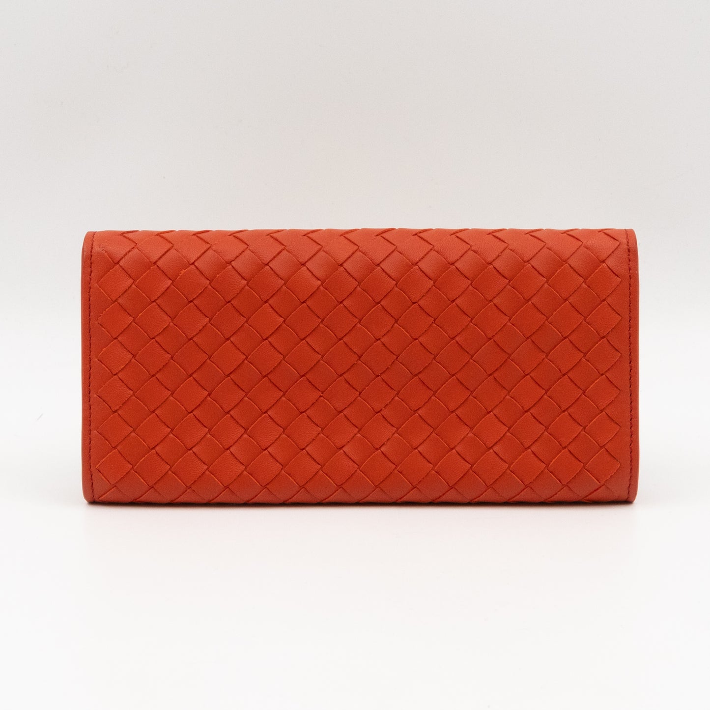 Continental Wallet Metal Edge Orange Intrecciato Leather