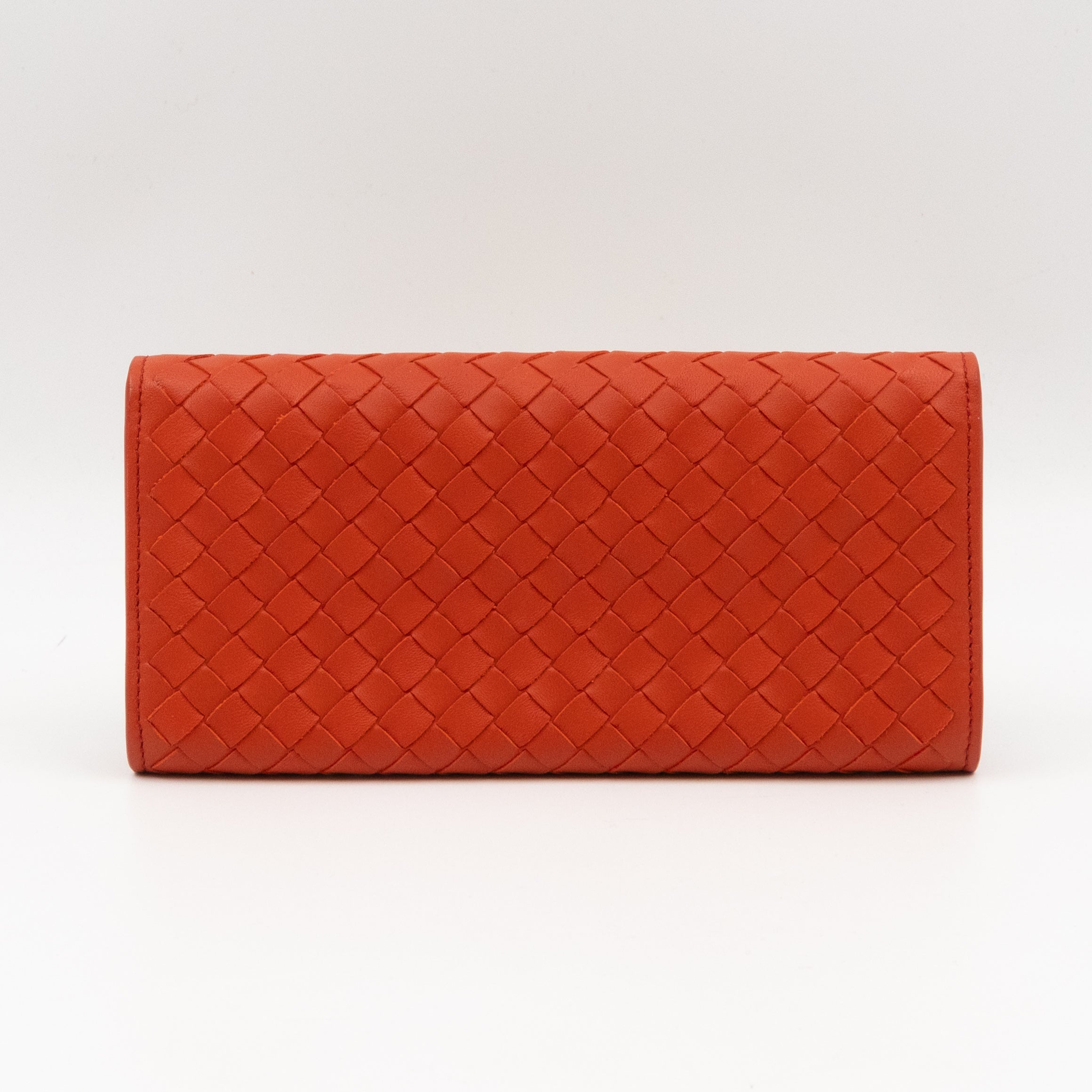 Continental Wallet Metal Edge Orange Intrecciato Leather